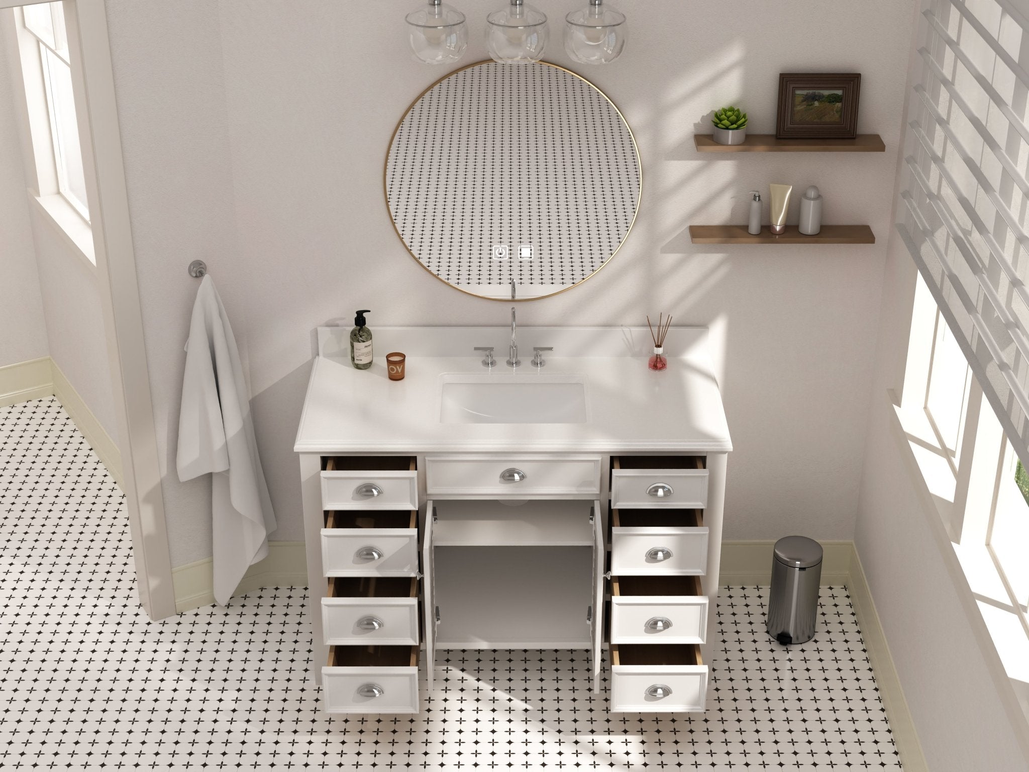 Chans Furniture GD-3028Q50 50 Inch Contemporary Style White Kalani Bathroom Vanity