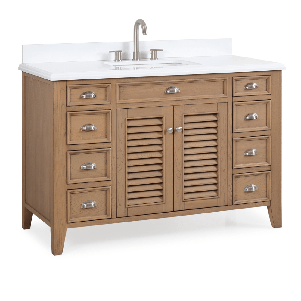 Chans Furniture GD-4028WD50-QT 50 Inch Contemporary Style Wood Finish Kalani Bathroom Vanity With White Quartz Top
