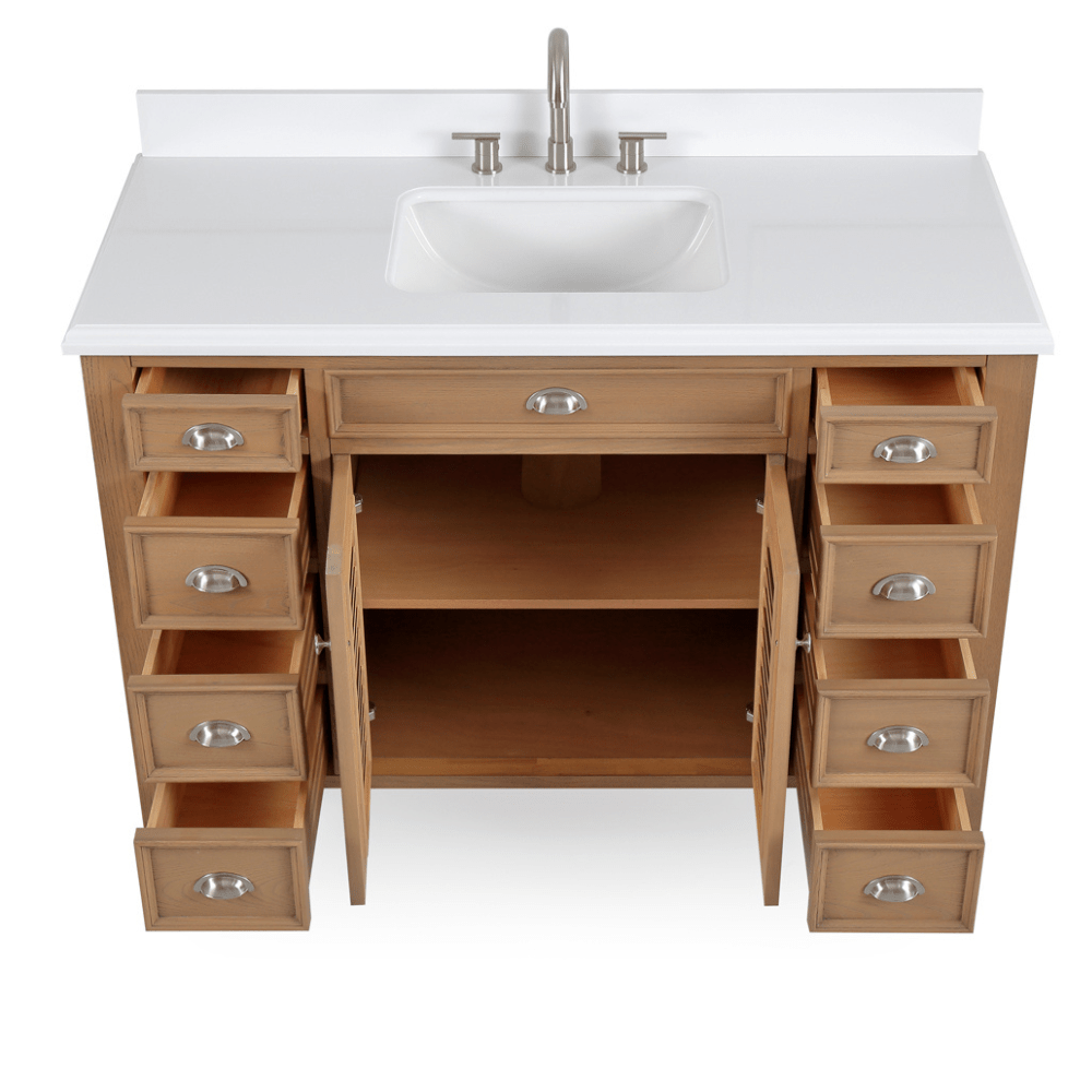 Chans Furniture GD-4028WD50-QT 50 Inch Contemporary Style Wood Finish Kalani Bathroom Vanity With White Quartz Top