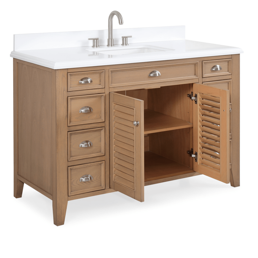 Chans Furniture GD-4028WD50-QT 50 Inch Contemporary Style Wood Finish Kalani Bathroom Vanity With White Quartz Top