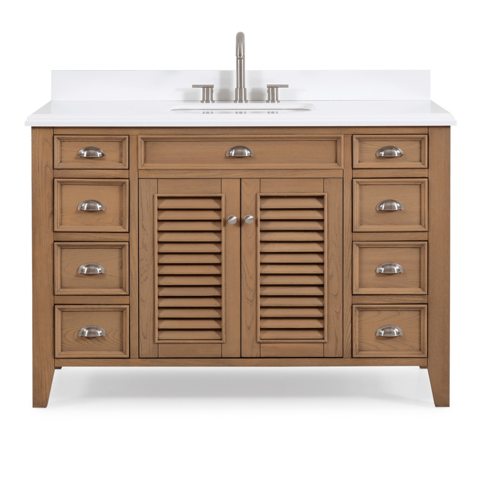 Chans Furniture GD-4028WD50-QT 50 Inch Contemporary Style Wood Finish Kalani Bathroom Vanity With White Quartz Top