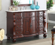 Chans Furniture GD-4437W-50 50 inch Antique Style Cherry Wood Hopkinton Bathroom Sink Vanity White Marble Top