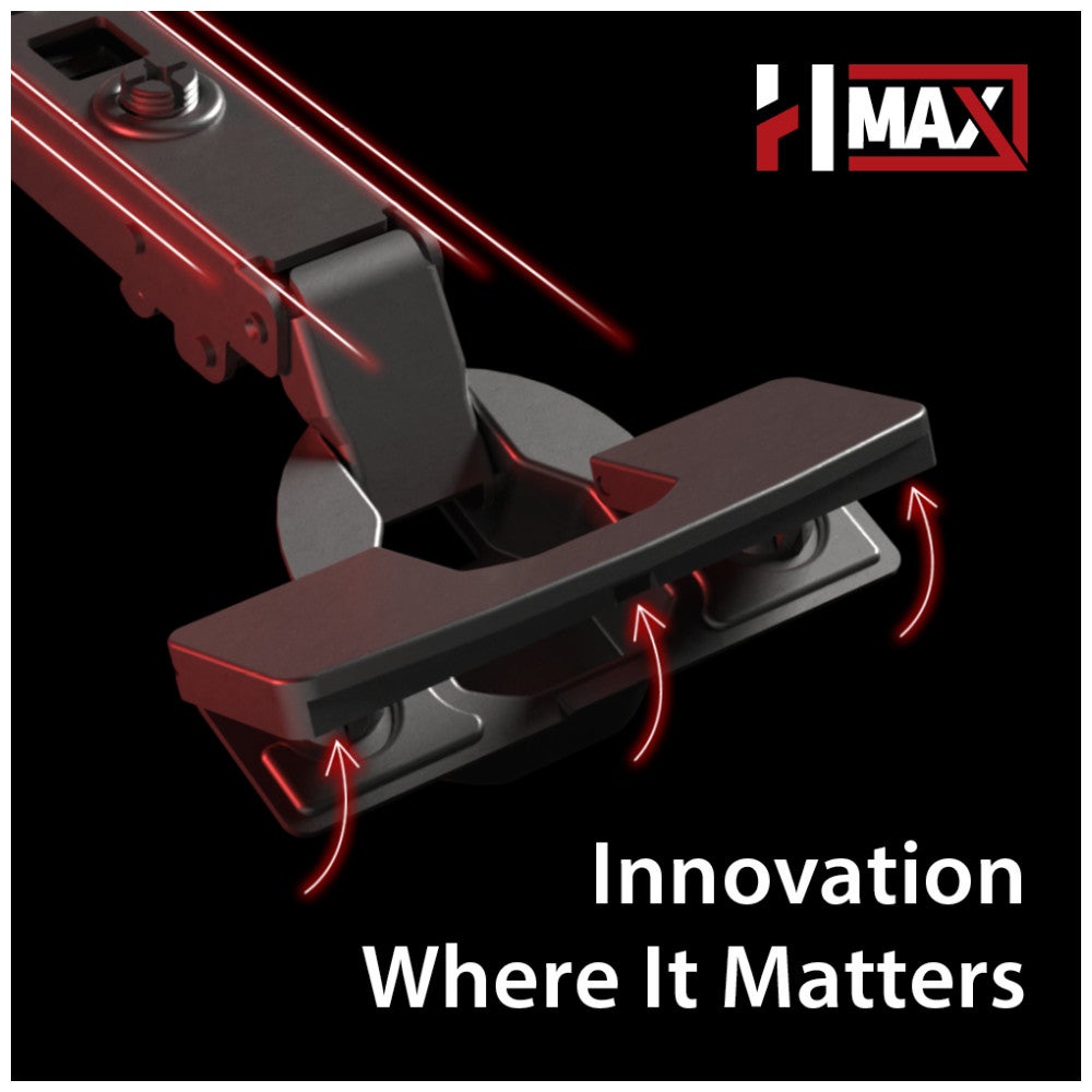 HR MAX™ 110° Full Overlay Cam Adjustable Standard Duty Free-Swinging Hinge with Press-in 8 mm Dowels