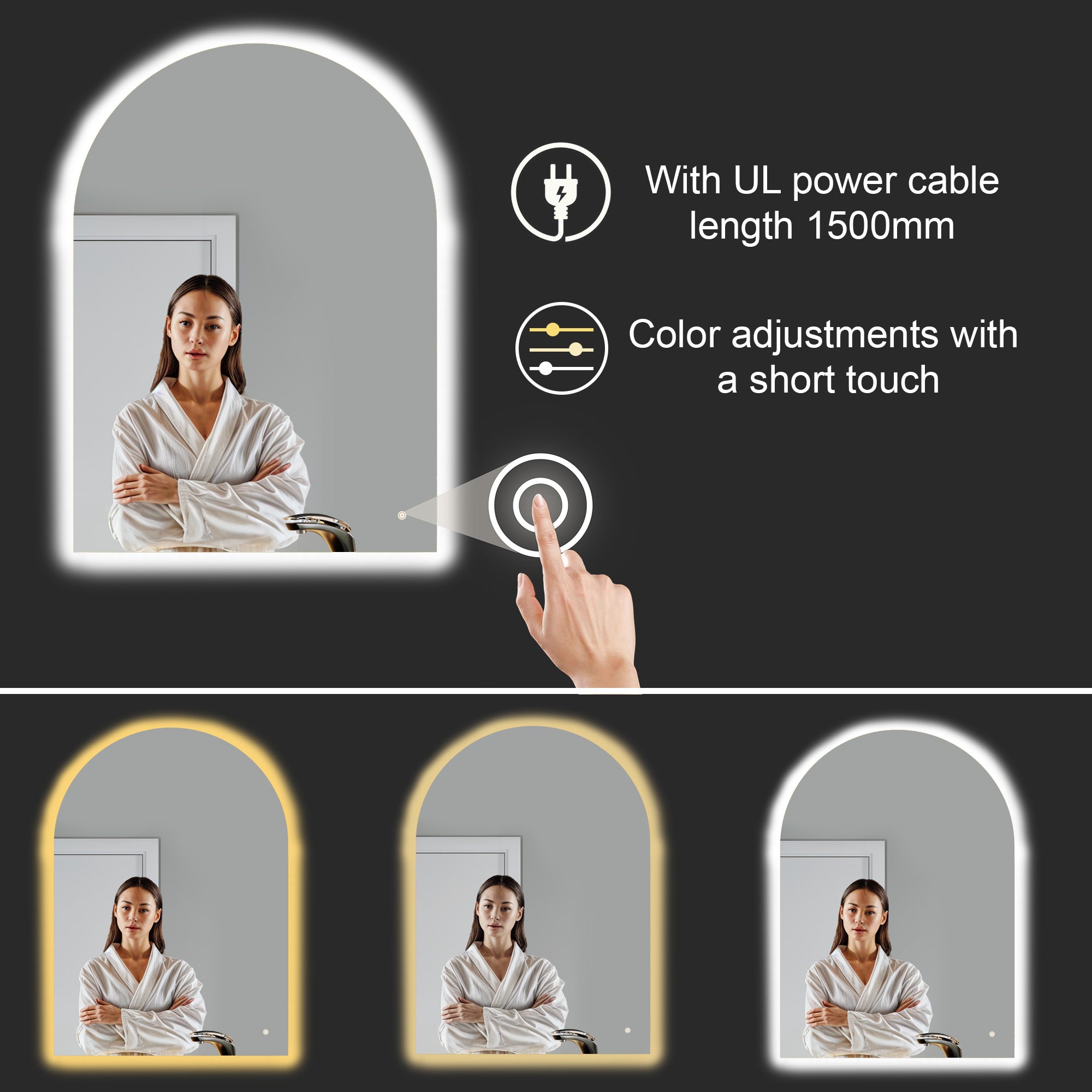 Arch Backlit Mirror With Touch Switch LED light - 5002 3042 ML