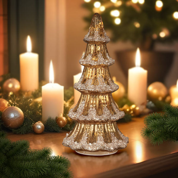 12″ Gold Mercury Glass Tabletop Christmas Tree