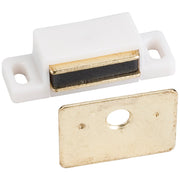 Hardware Resources 15 lb. White Single Magnetic Catch with Polished Brass Strike and Screws