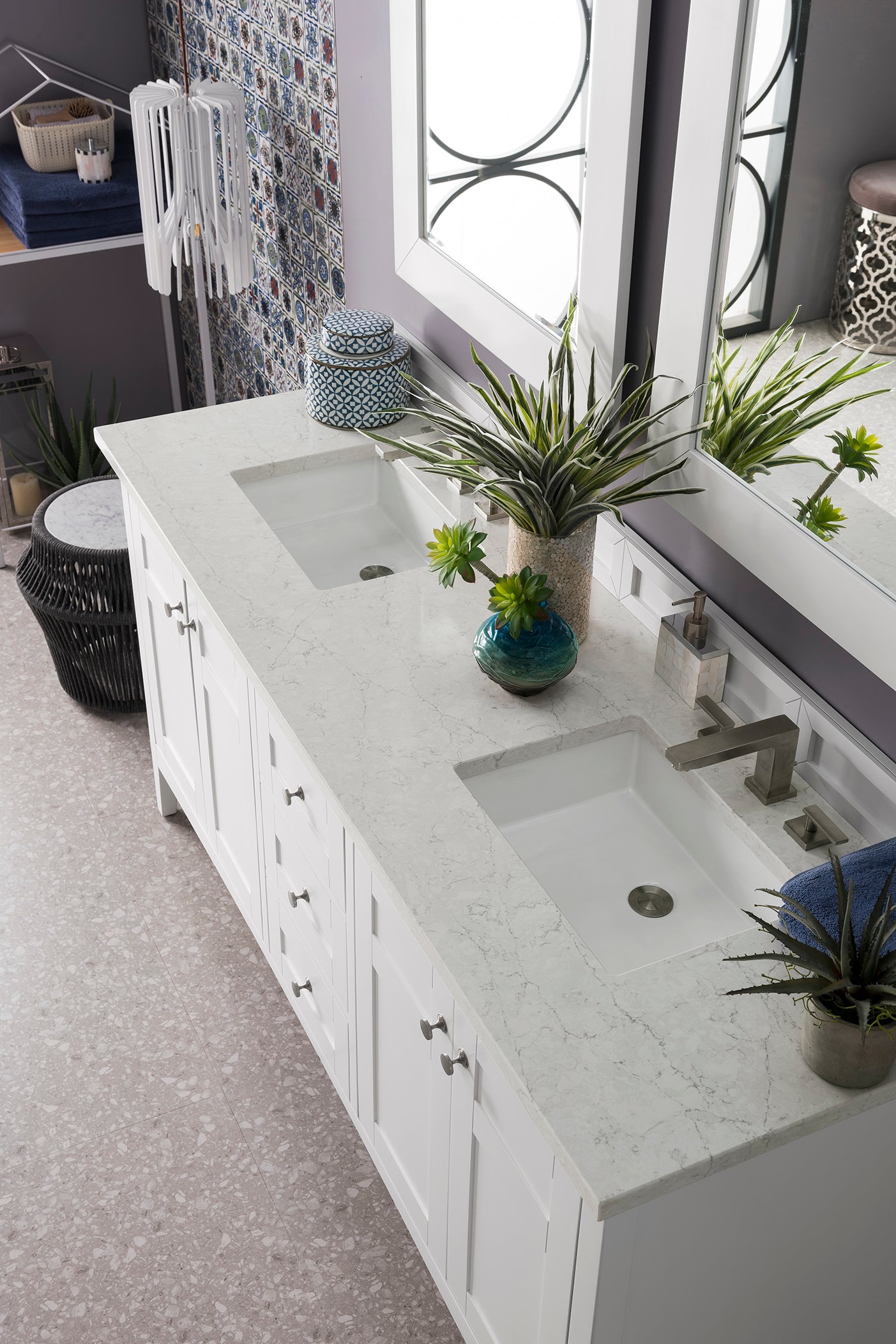 James Martin Palisades 72" Double Vanity in Bright White with 3cm Countertop