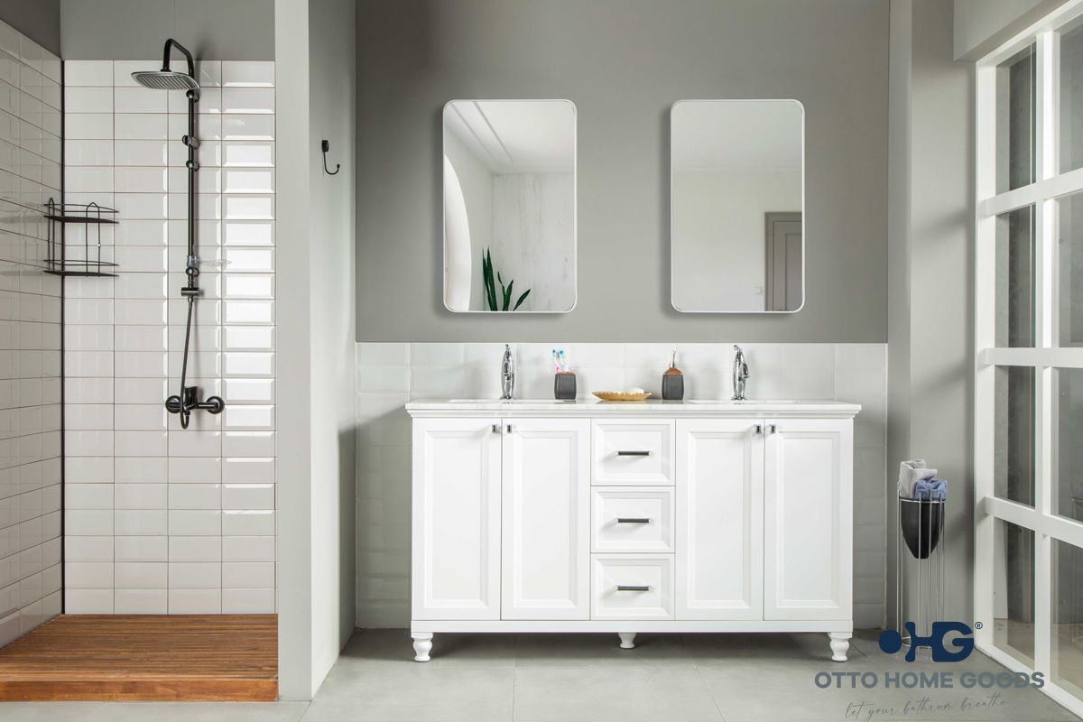 Isabel 60" White Double Bowls Bathroom Cabinet