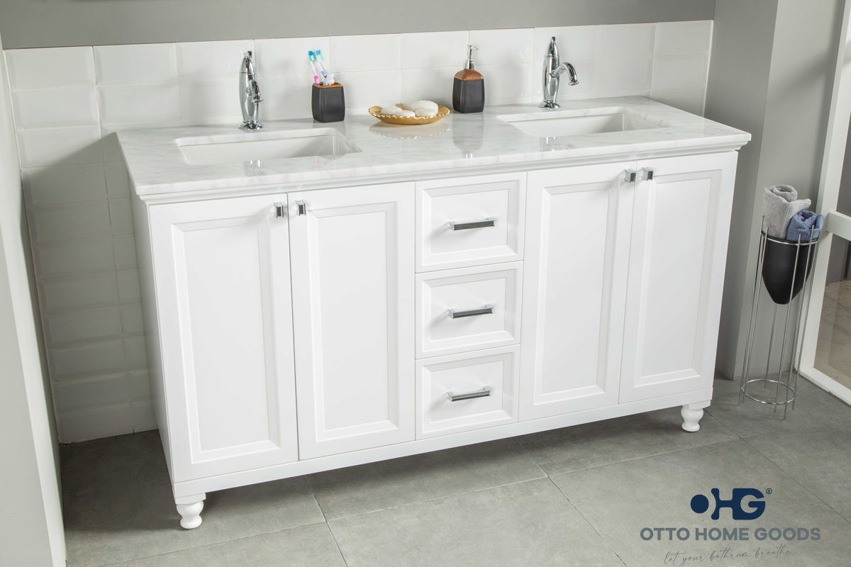 Isabel 60" White Double Bowls Bathroom Cabinet