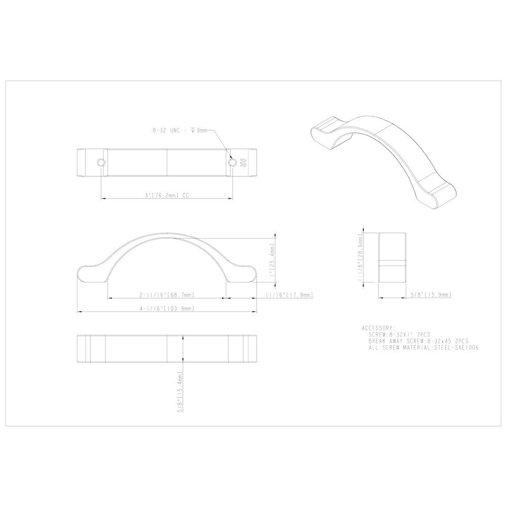 Hardware Resources 3" Center-to-Center Satin Nickel Arched Seaver Cabinet Pull
