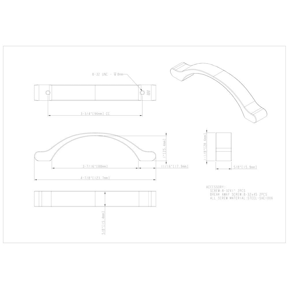 Hardware Resources 3" Center-to-Center Satin Nickel Arched Seaver Cabinet Pull