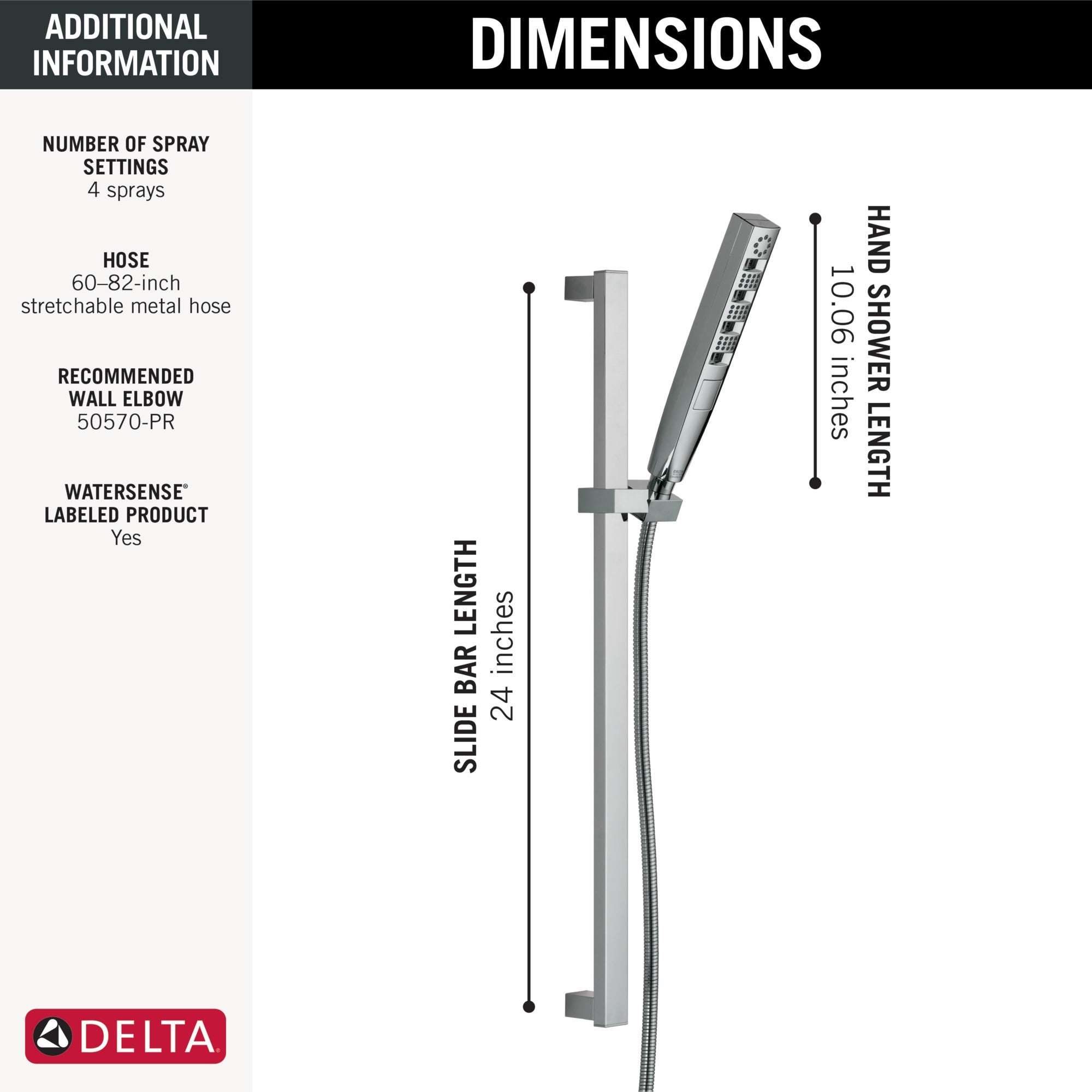 Delta Universal Showering Components H2OKinetic® Hand Shower 1.75 GPM w/Slide Bar 4S