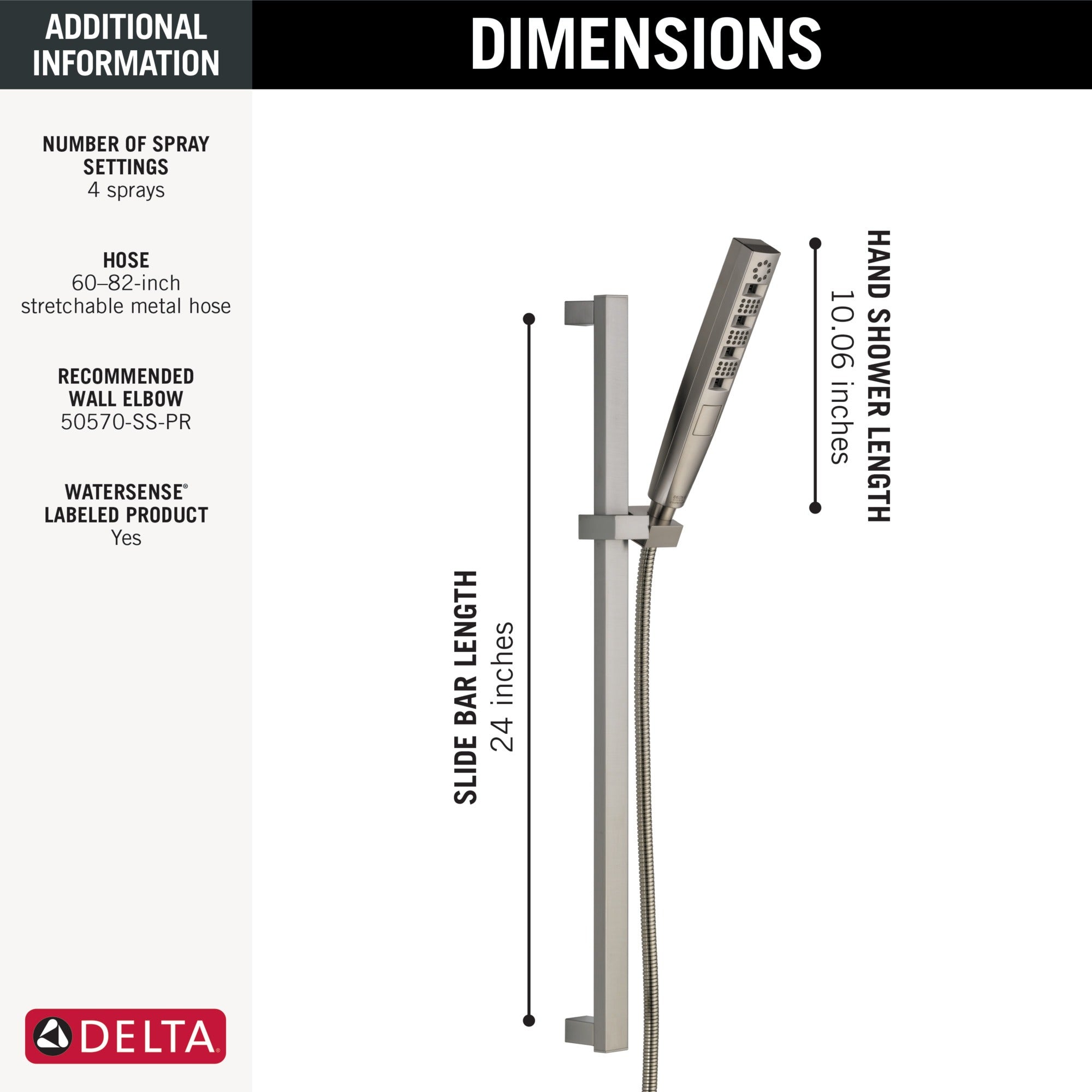Delta Universal Showering Components H2OKinetic® Hand Shower 1.75 GPM w/Slide Bar 4S