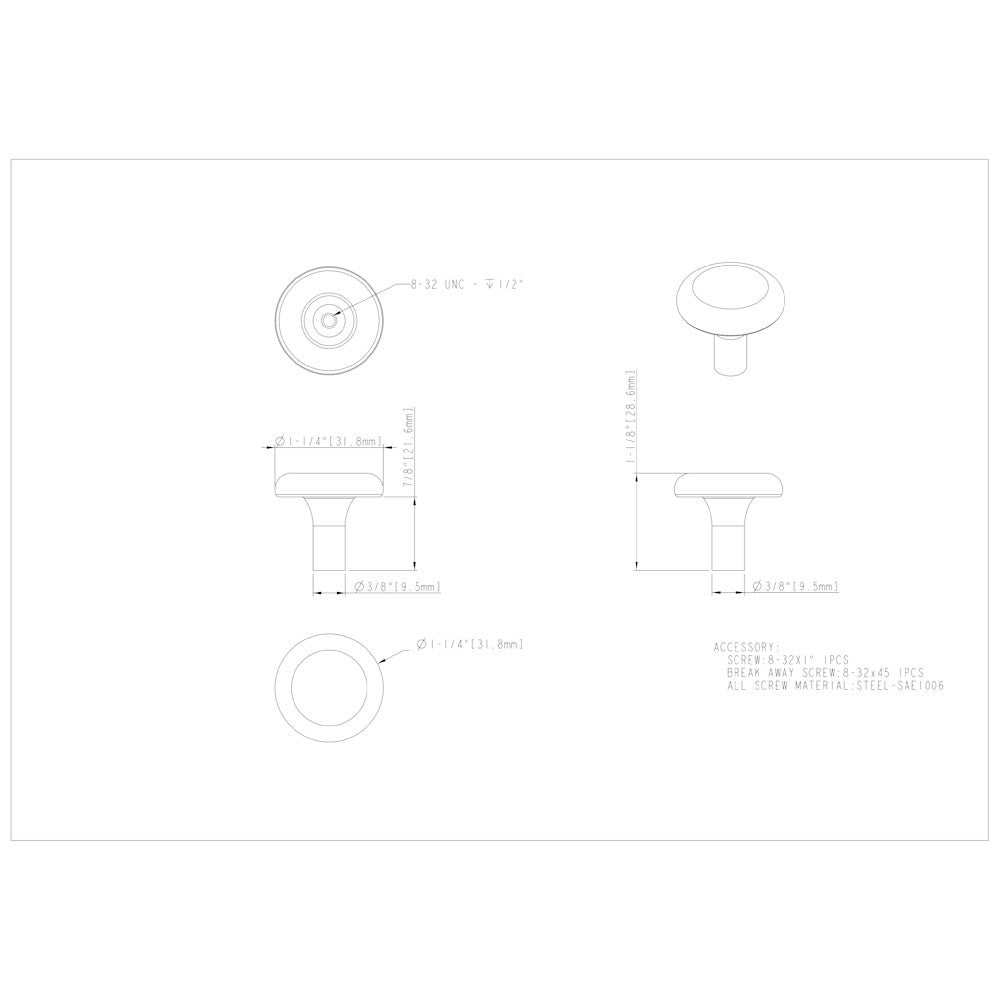 Hardware Resources 1-1/4" Diameter Satin Nickel Round Seaver Cabinet Knob