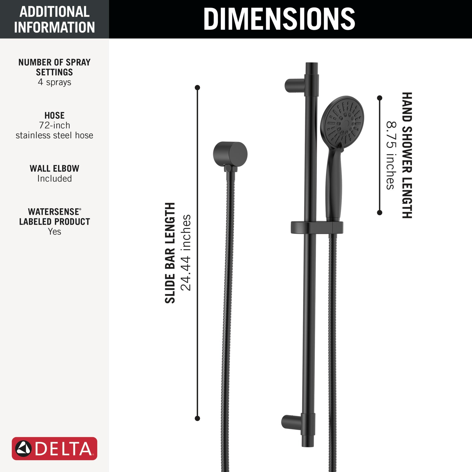 Delta Universal Showering Components Hand Shower 1.75 GPM w/Slide Bar 4S