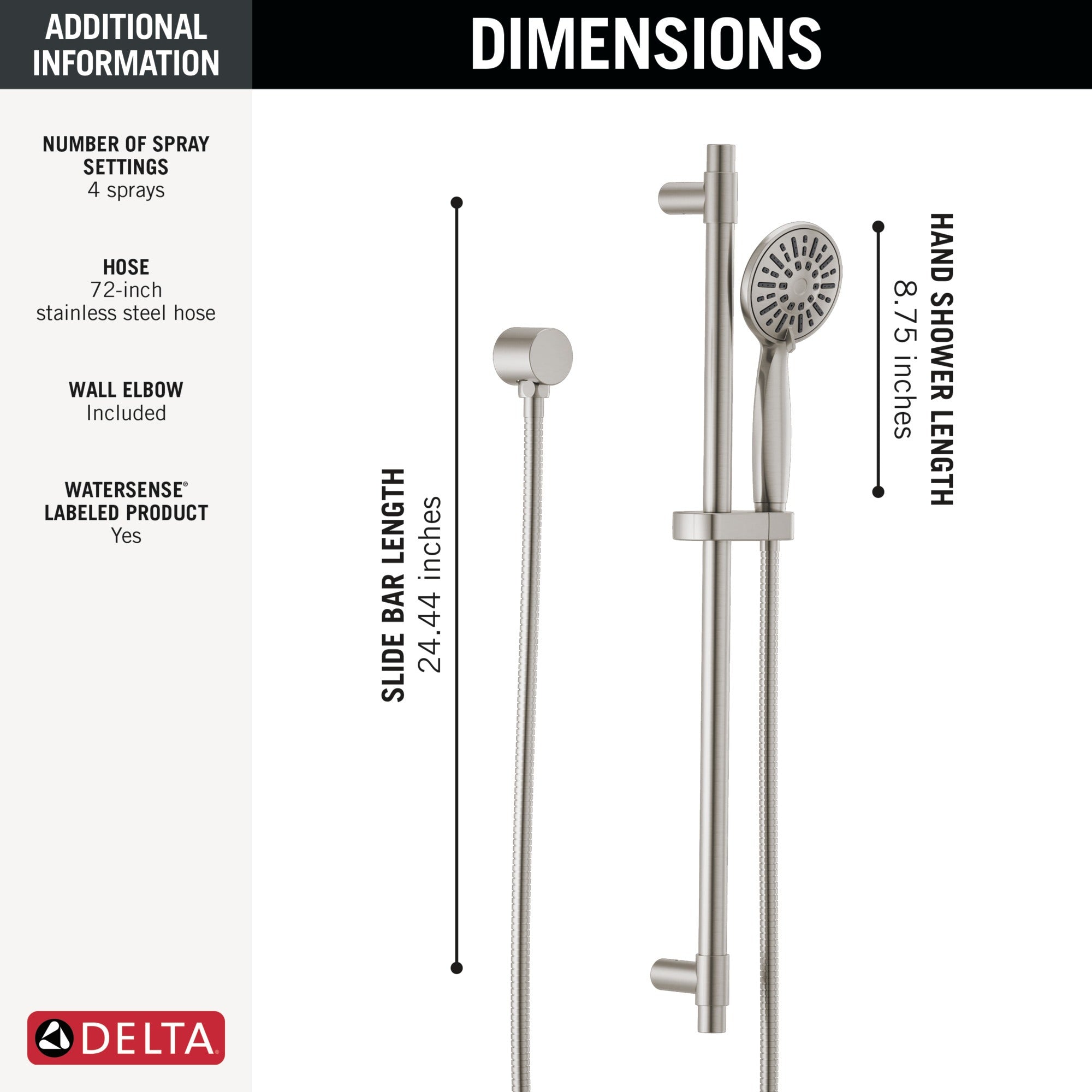 Delta Universal Showering Components Hand Shower 1.75 GPM w/Slide Bar 4S