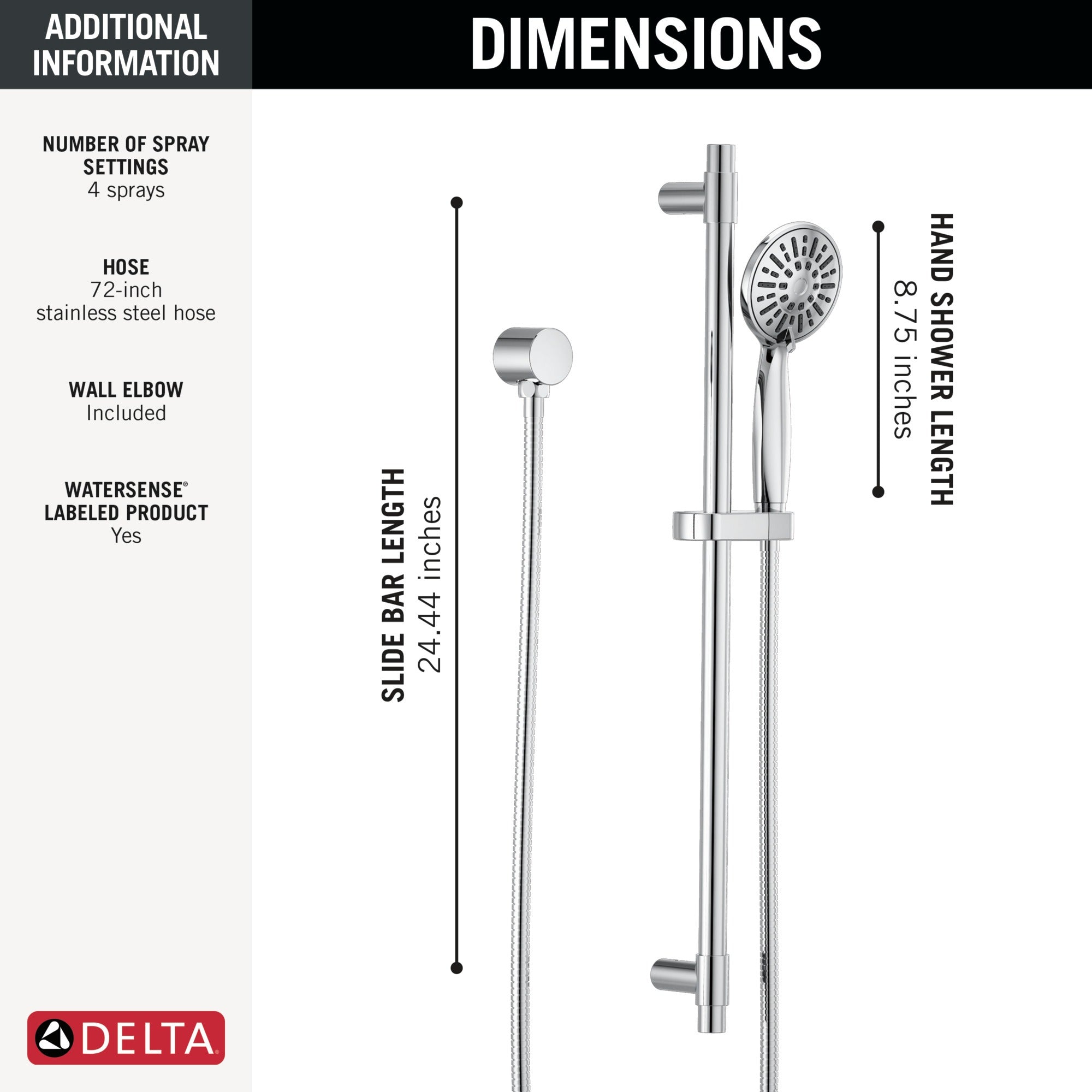 Delta Universal Showering Components Hand Shower 1.75 GPM w/Slide Bar 4S