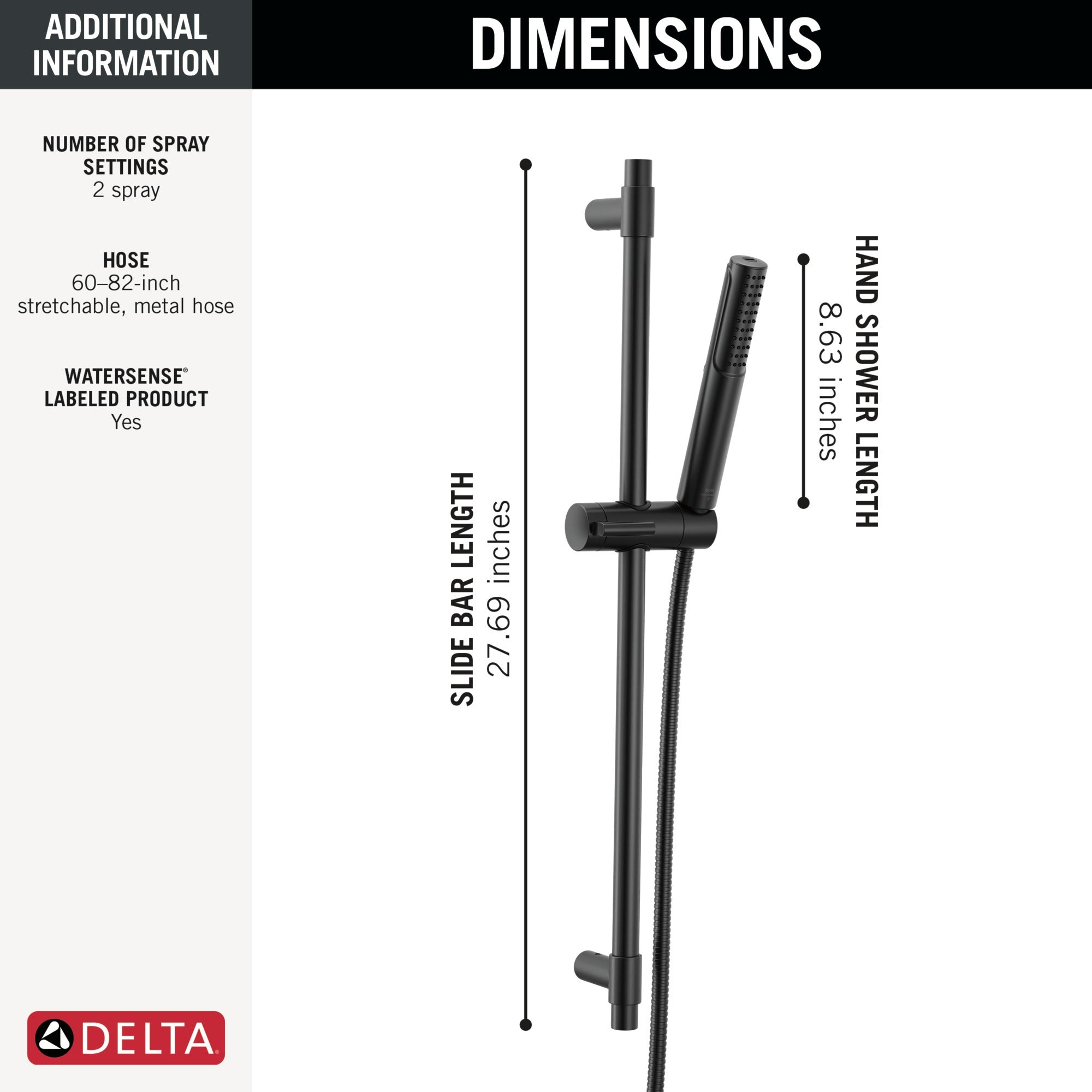 Delta Universal Showering Components 2-Setting Hand Shower with ProClean™ Spray – Slide Bar Mount