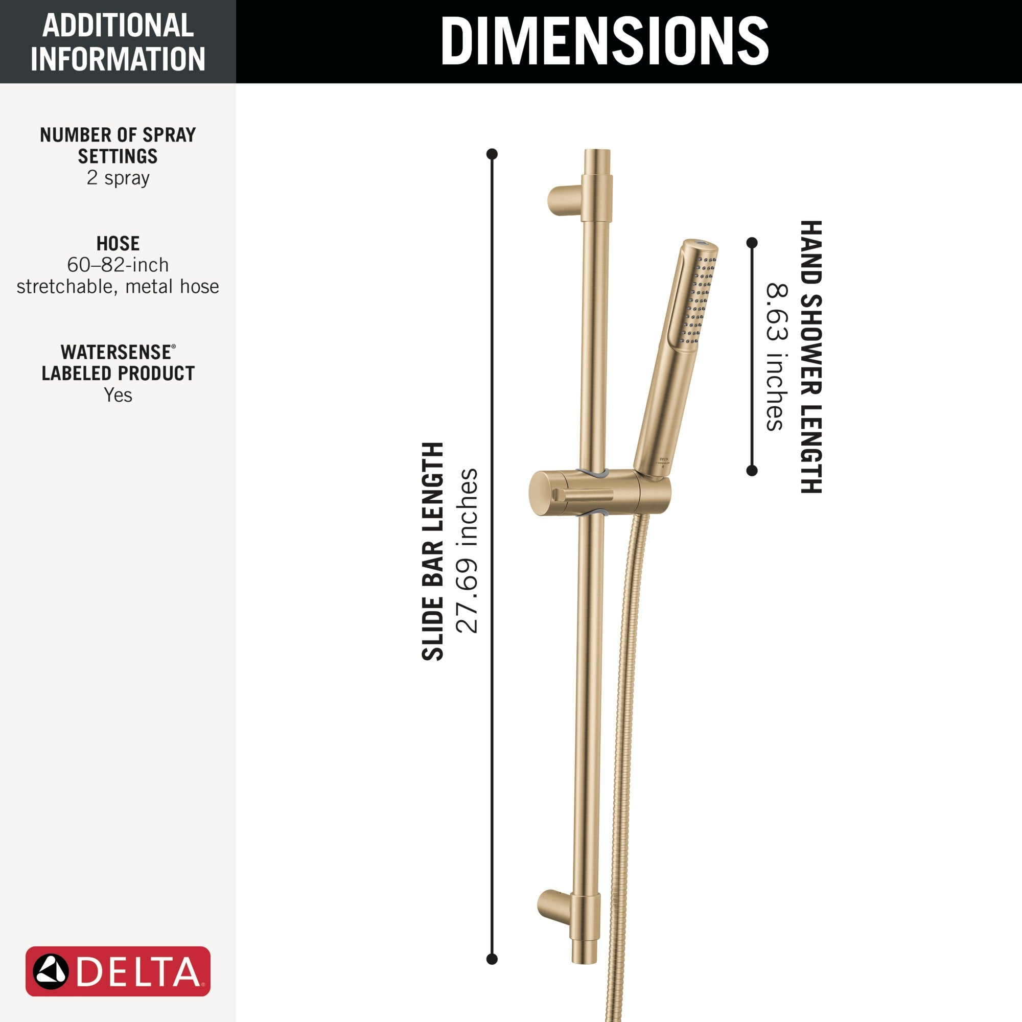 Delta Universal Showering Components 2-Setting Hand Shower with ProClean™ Spray – Slide Bar Mount