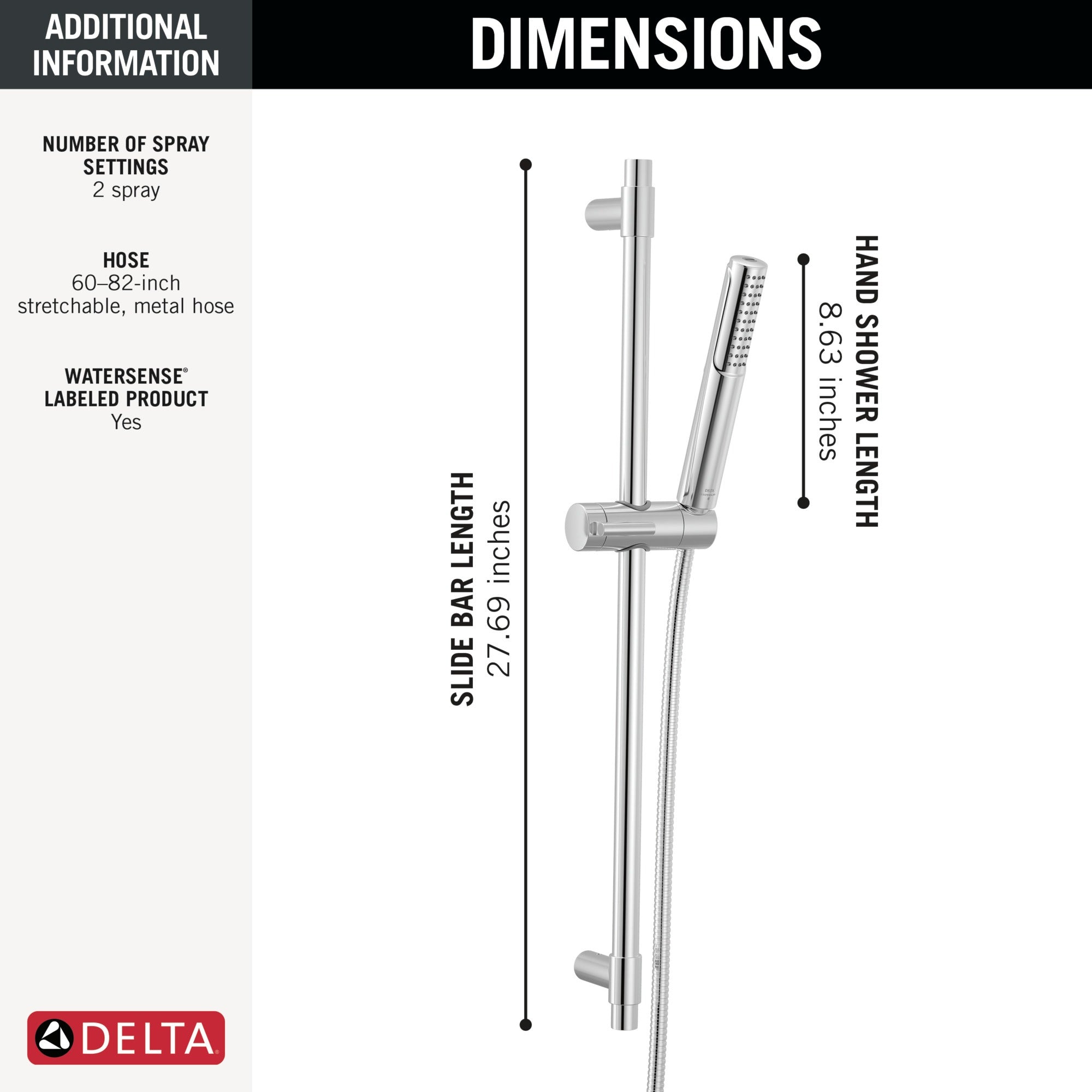 Delta Universal Showering Components 2-Setting Hand Shower with ProClean™ Spray – Slide Bar Mount