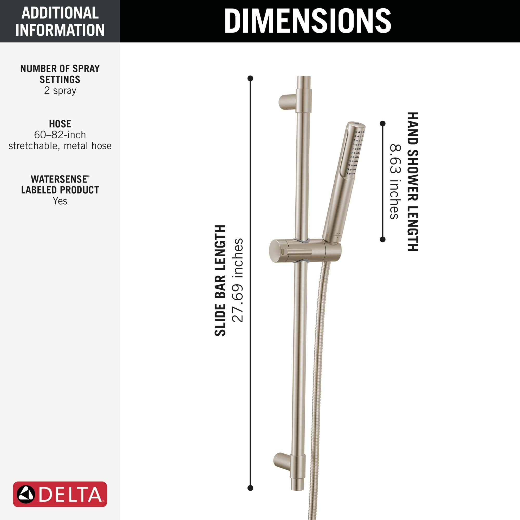 Delta Universal Showering Components 2-Setting Hand Shower with ProClean™ Spray – Slide Bar Mount