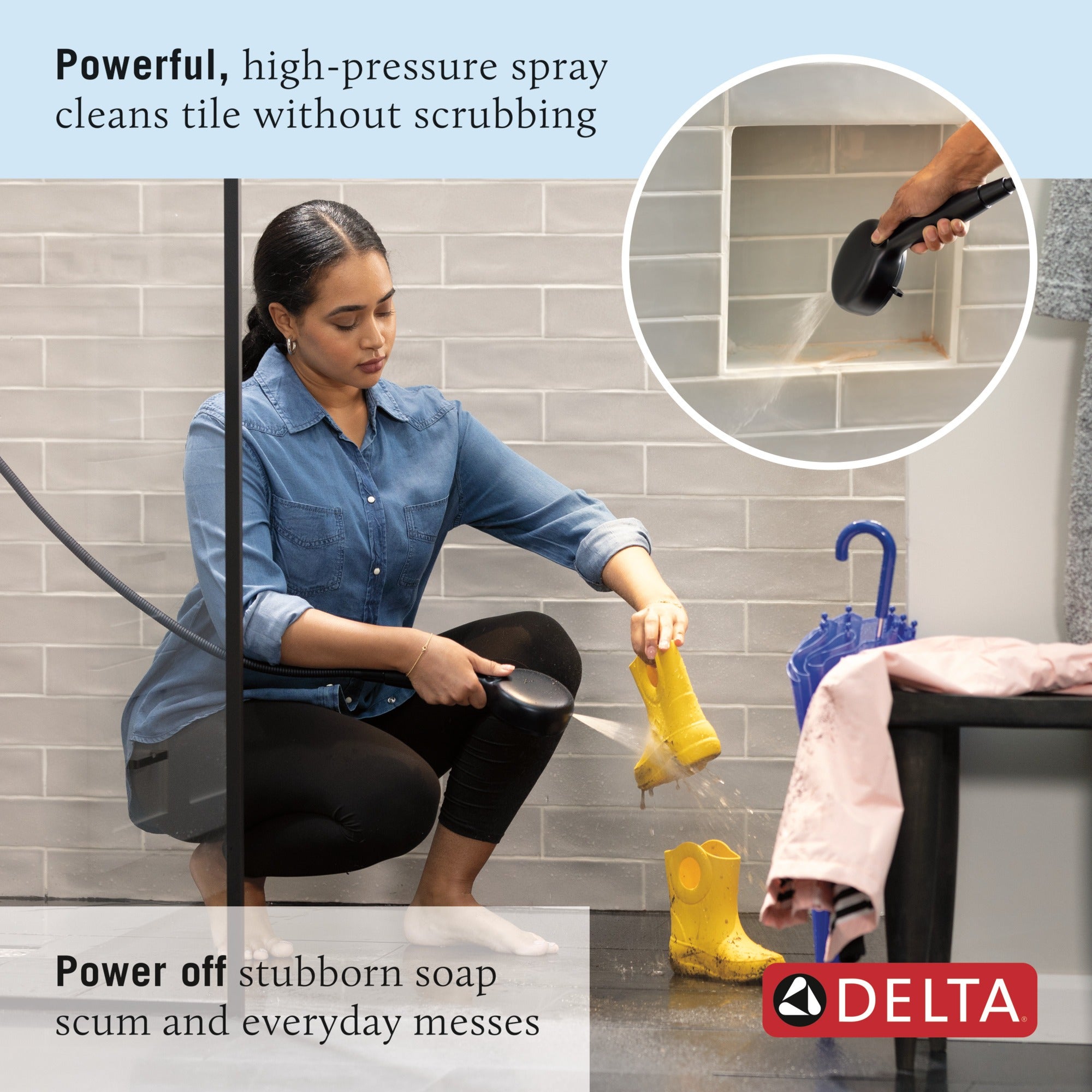 Delta Universal Showering Components 7-Setting Slide Bar Hand Shower with Cleaning Spray