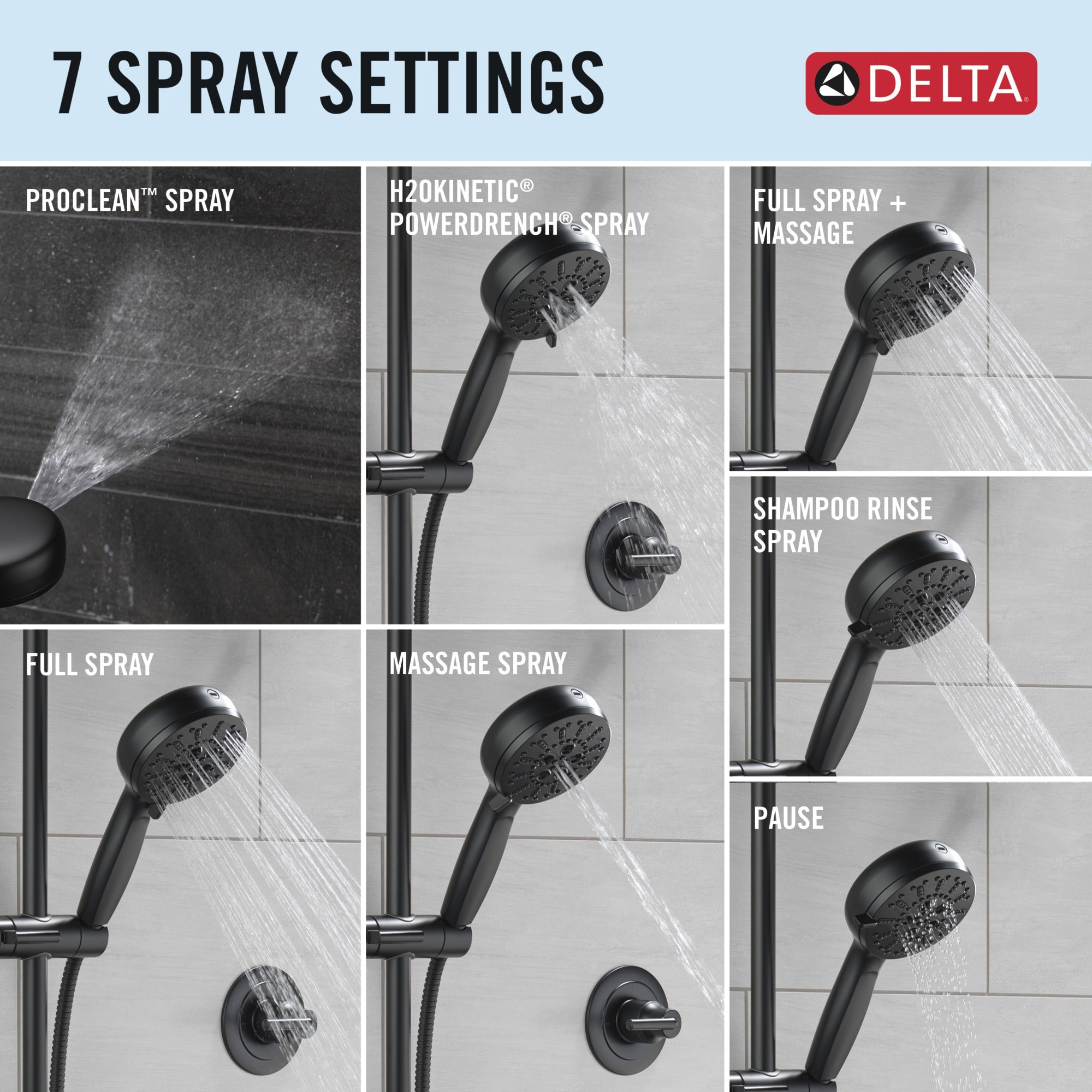 Delta Universal Showering Components 7-Setting Slide Bar Hand Shower with Cleaning Spray