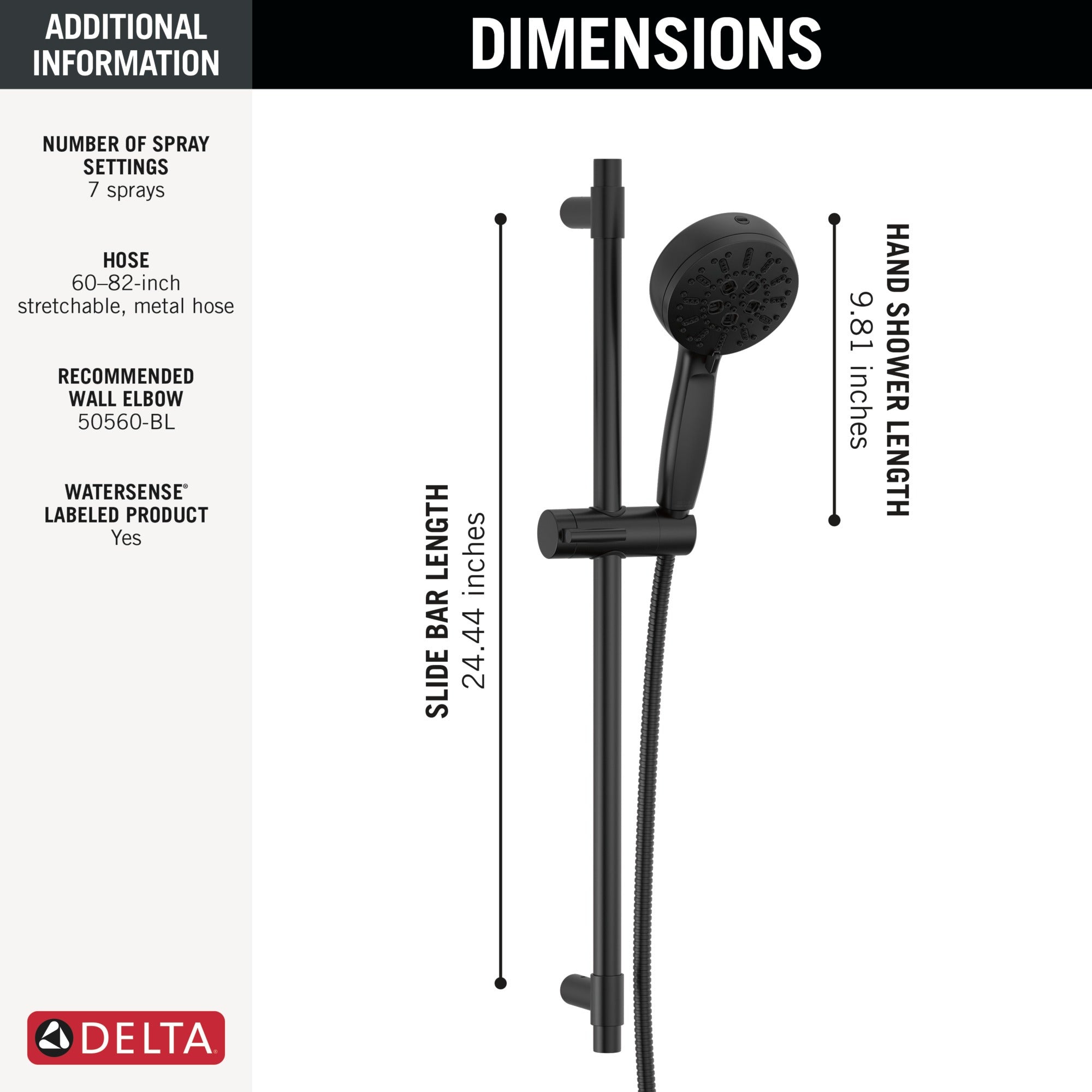 Delta Universal Showering Components 7-Setting Slide Bar Hand Shower with Cleaning Spray
