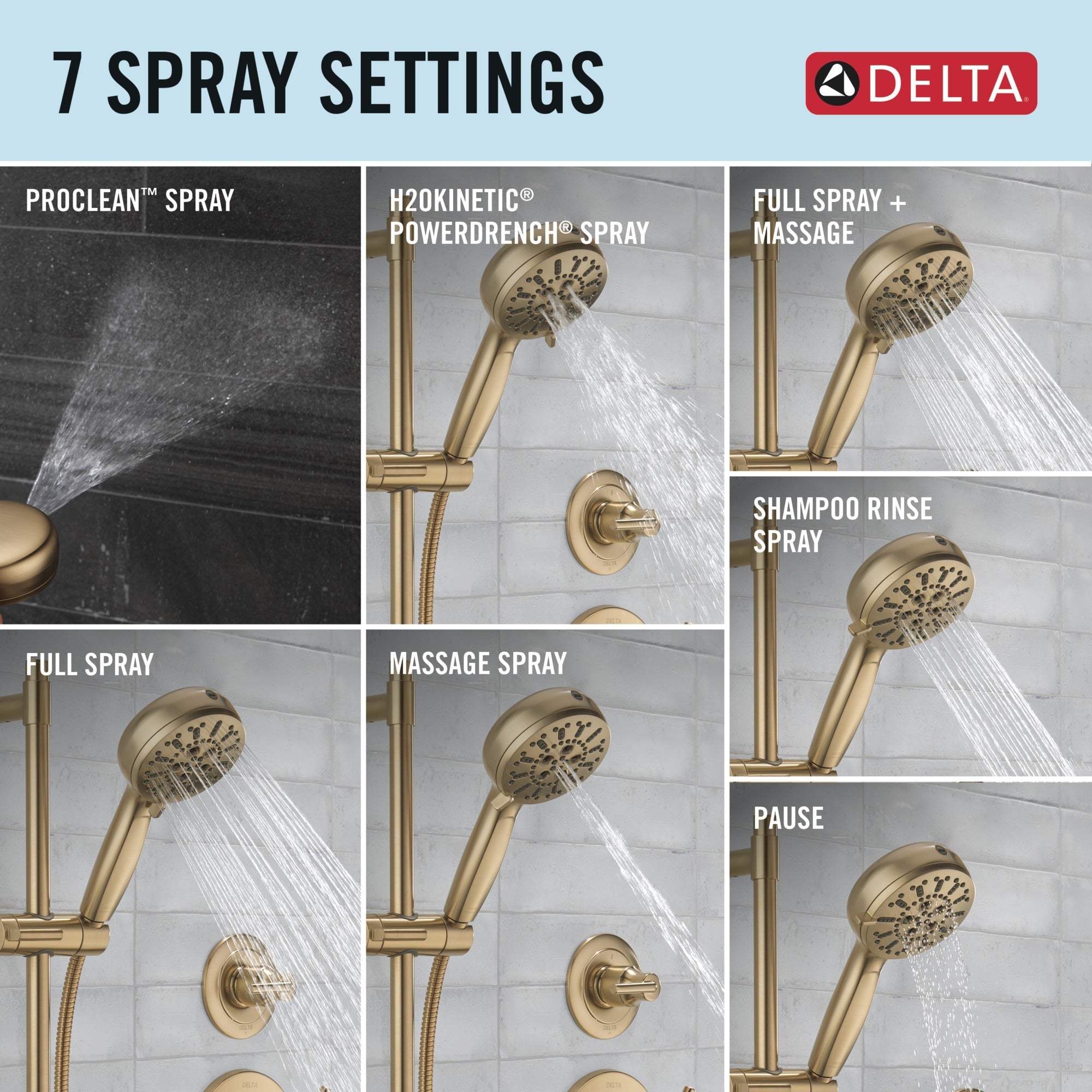 Delta Universal Showering Components 7-Setting Slide Bar Hand Shower with Cleaning Spray