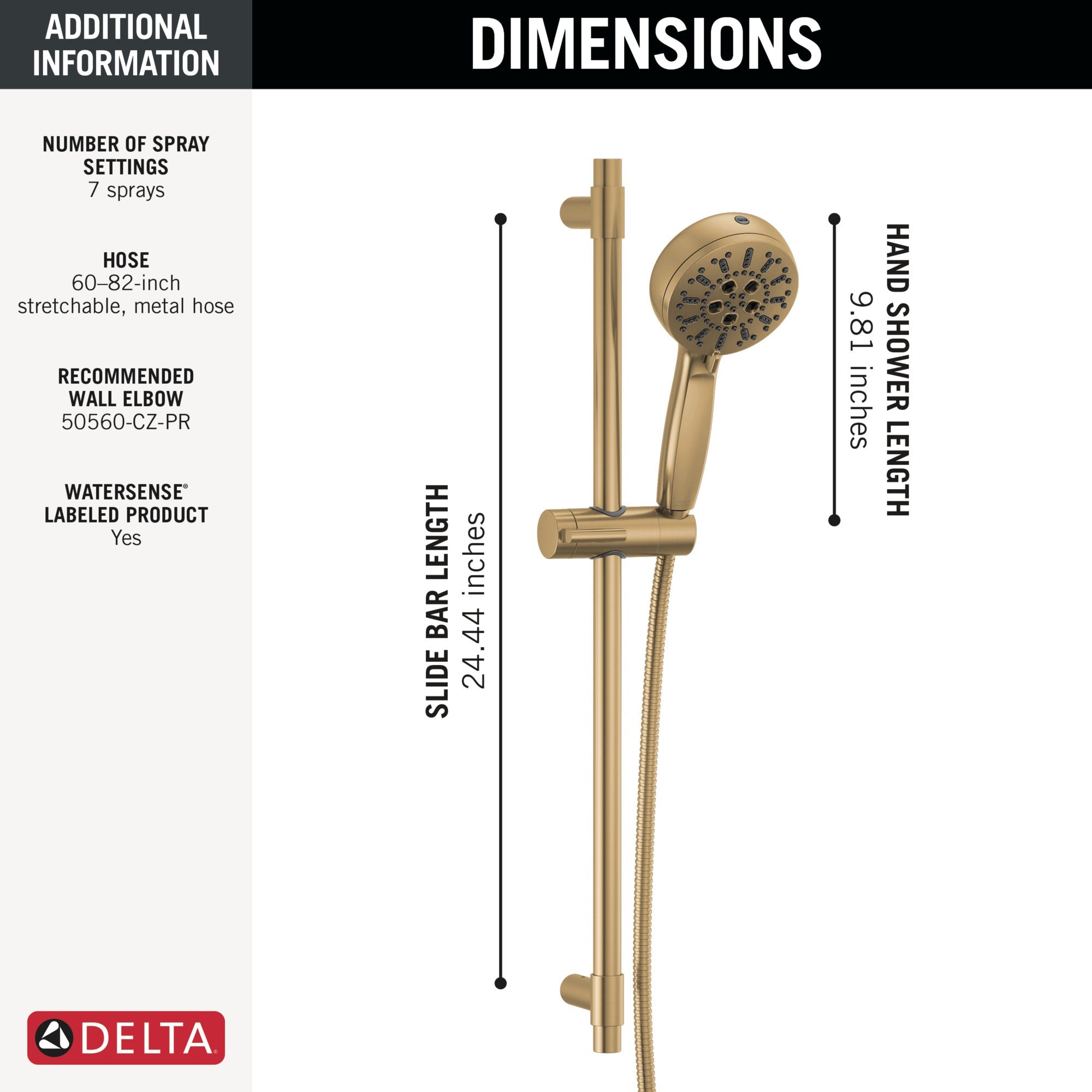 Delta Universal Showering Components 7-Setting Slide Bar Hand Shower with Cleaning Spray