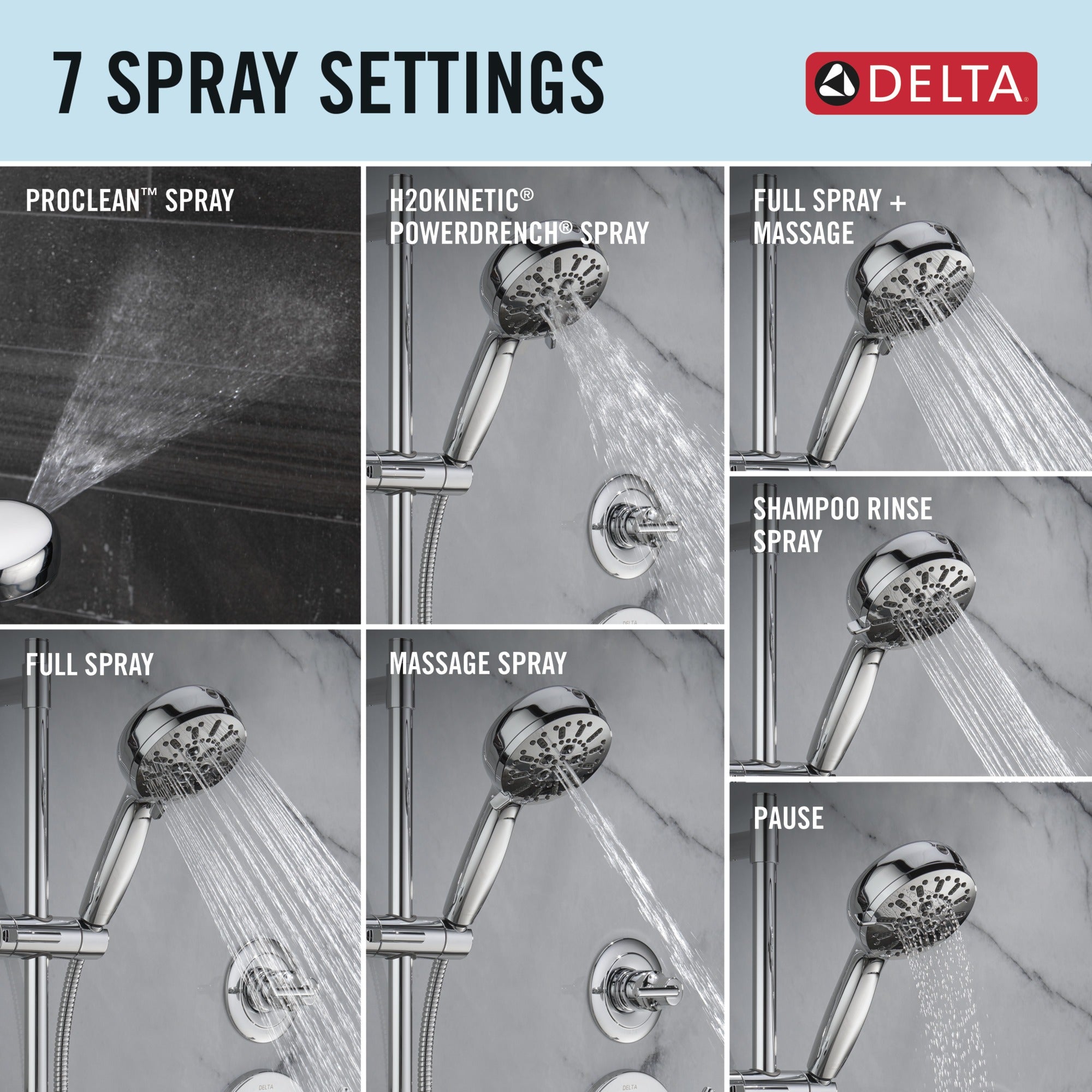 Delta Universal Showering Components 7-Setting Slide Bar Hand Shower with Cleaning Spray