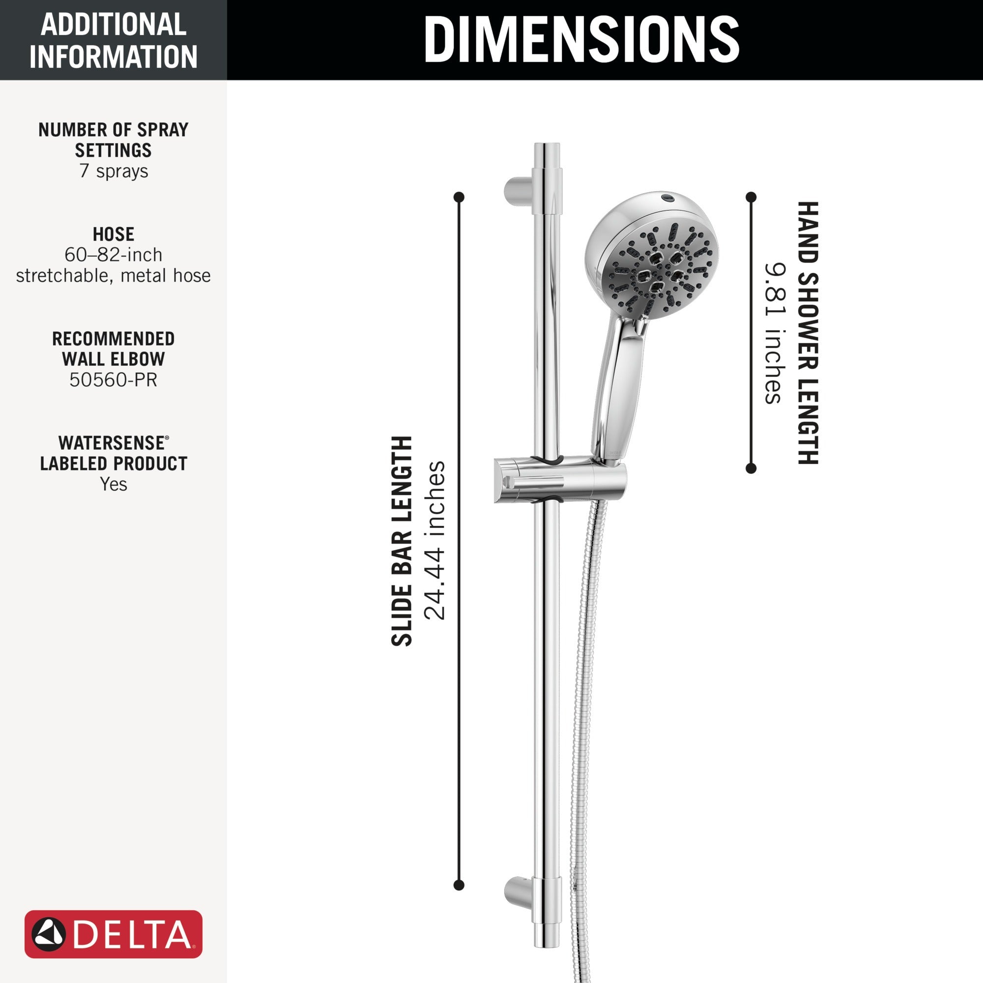 Delta Universal Showering Components 7-Setting Slide Bar Hand Shower with Cleaning Spray