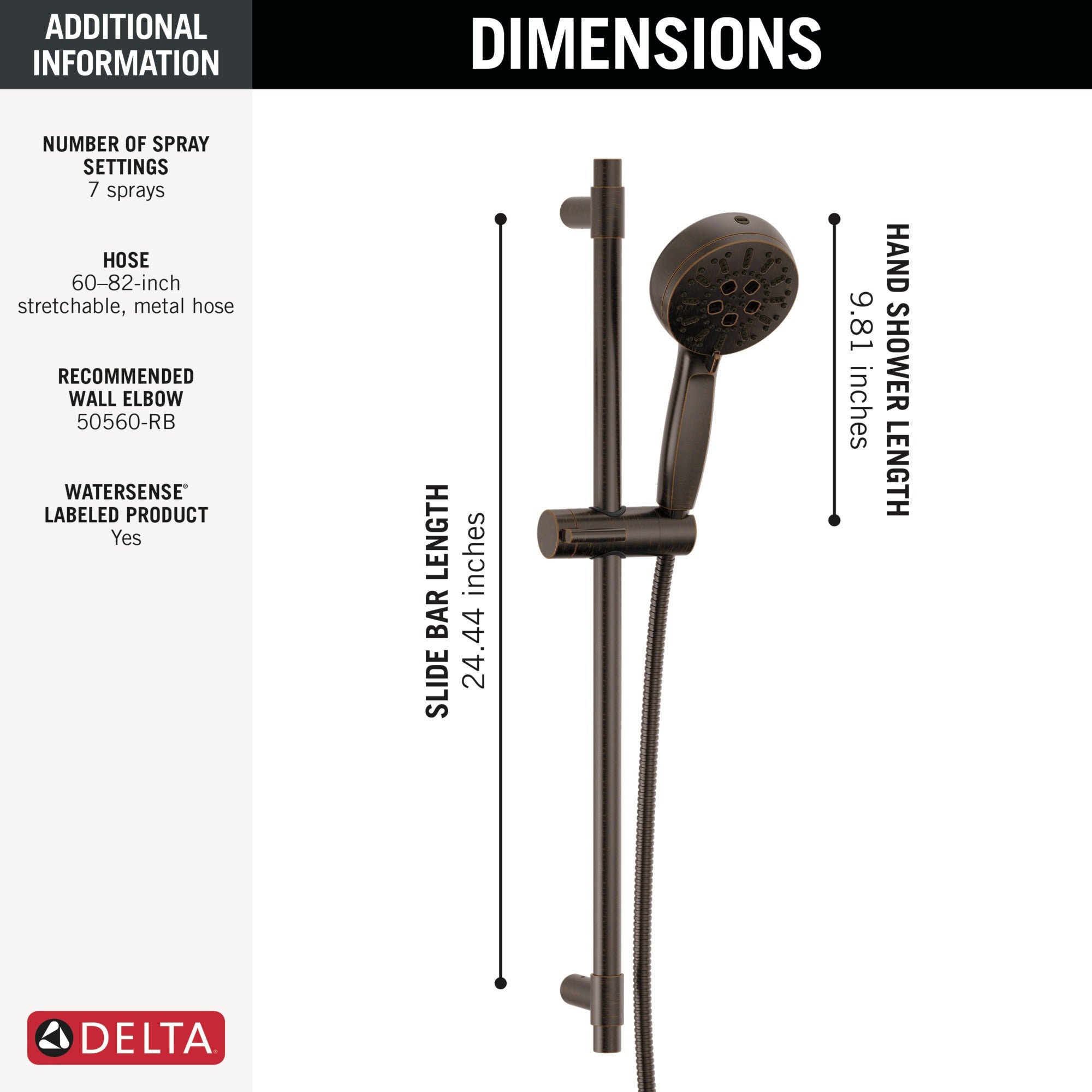 Delta Universal Showering Components 7-Setting Slide Bar Hand Shower with Cleaning Spray