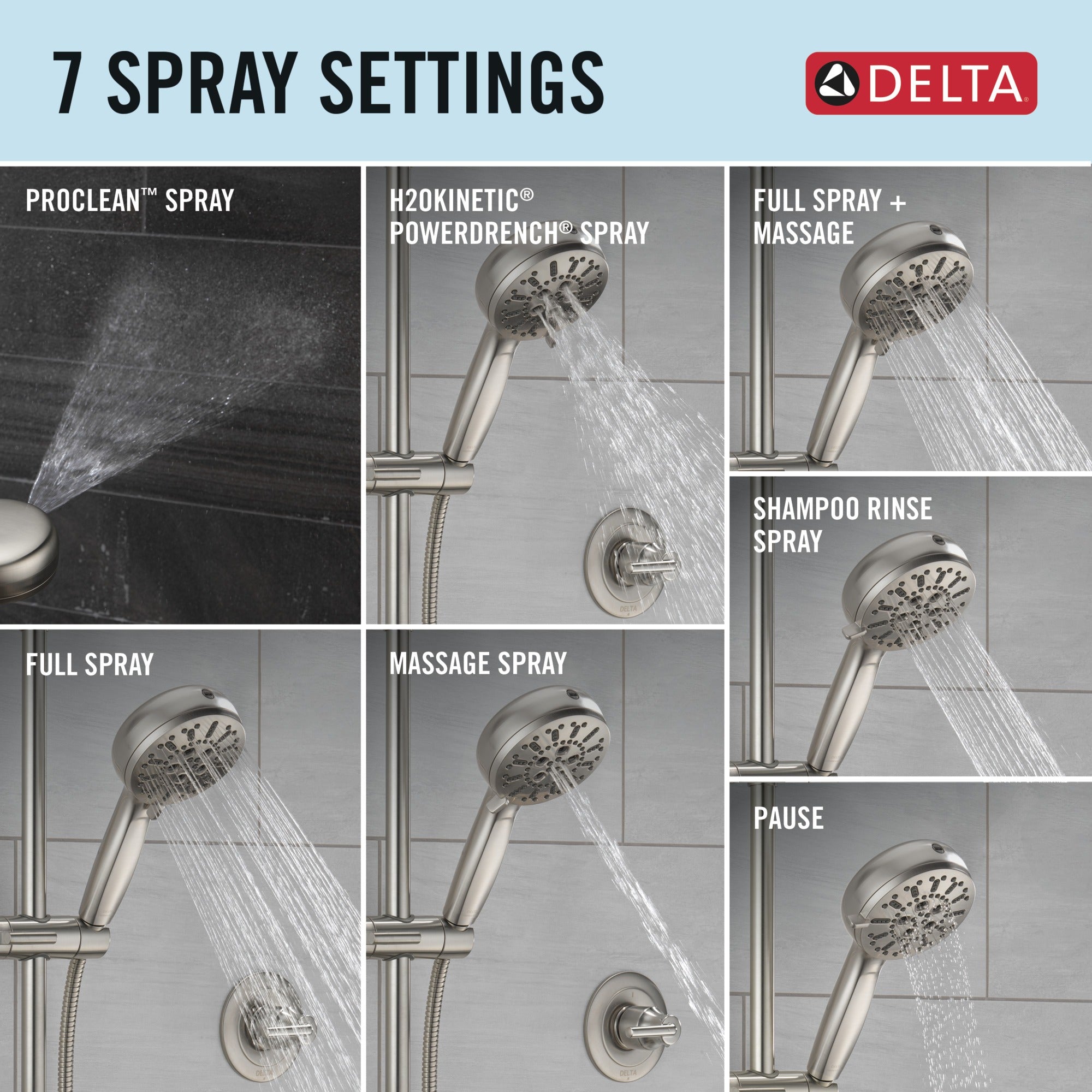 Delta Universal Showering Components 7-Setting Slide Bar Hand Shower with Cleaning Spray