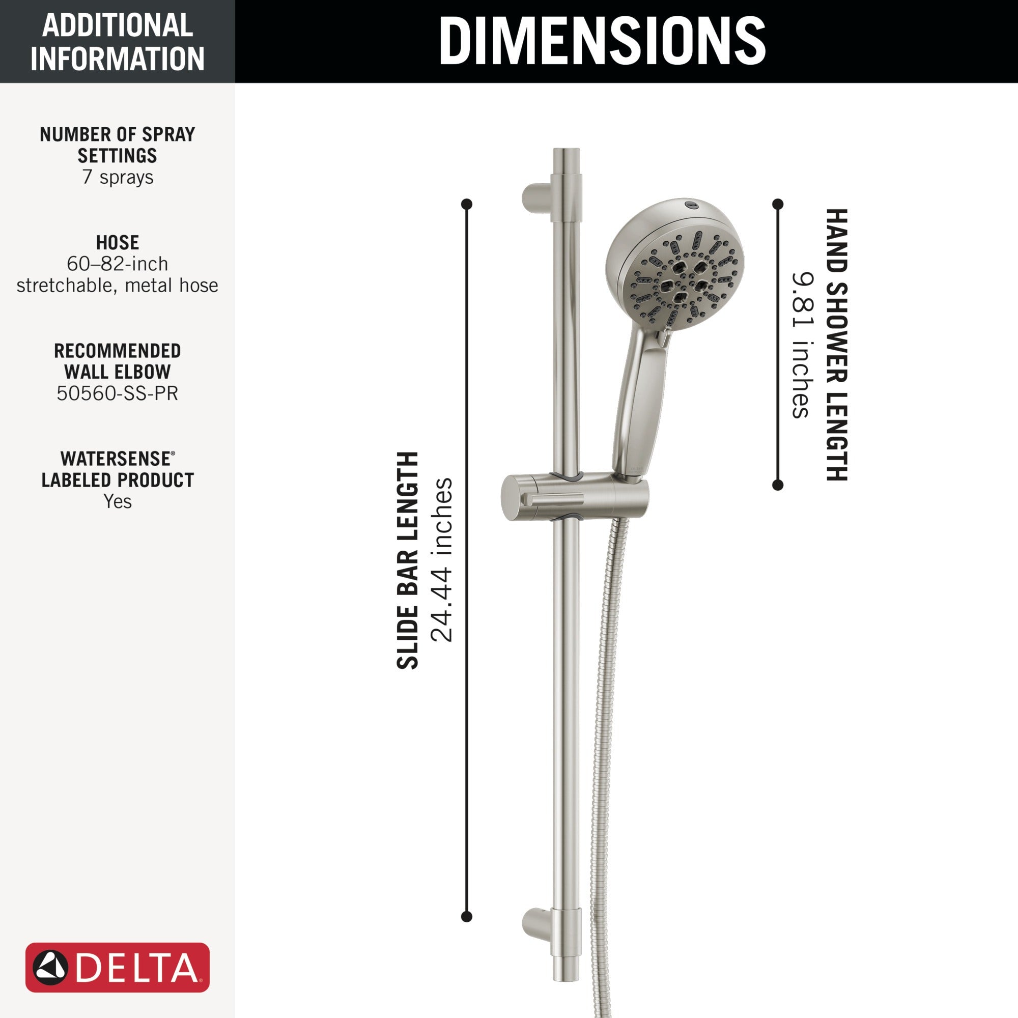 Delta Universal Showering Components 7-Setting Slide Bar Hand Shower with Cleaning Spray