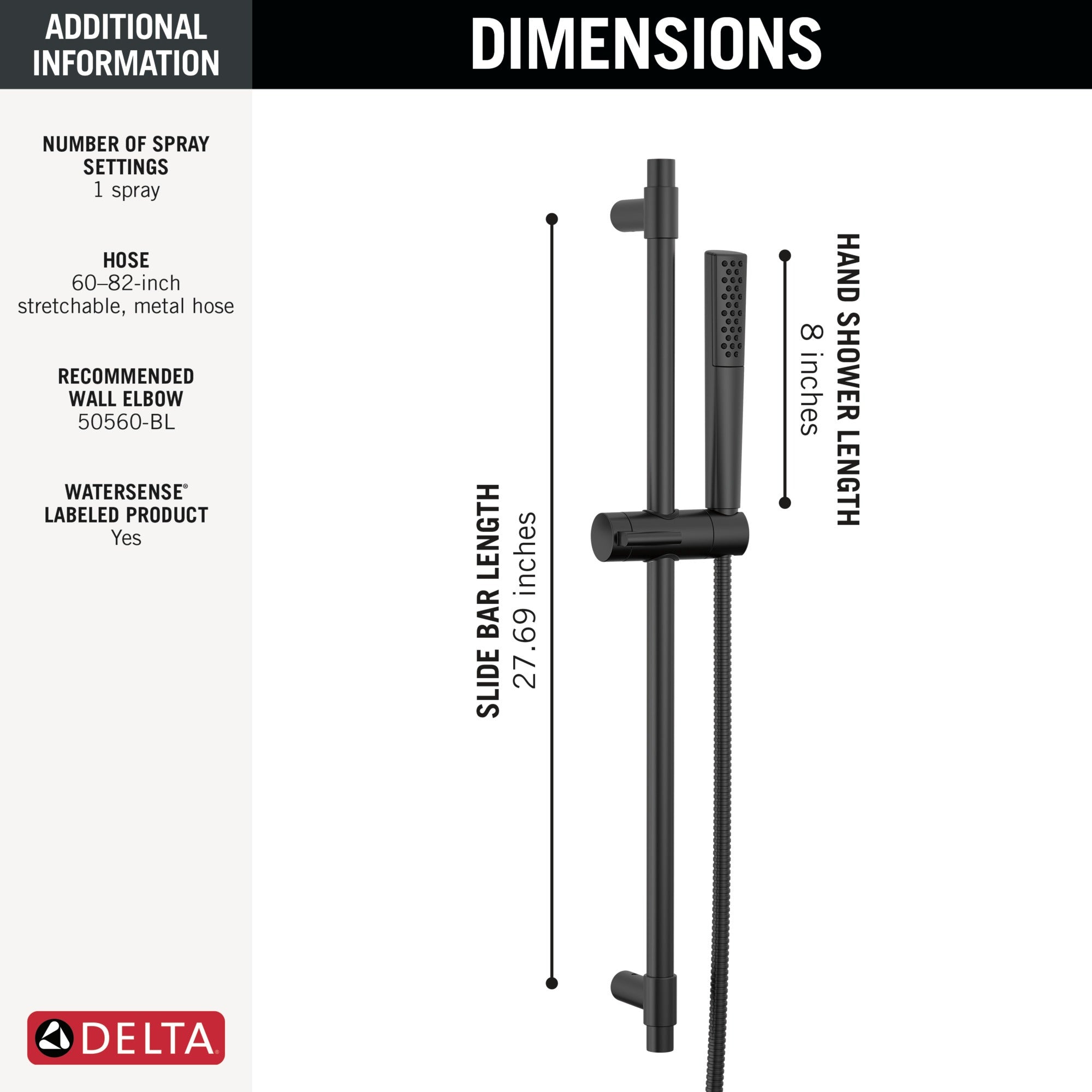 Delta Universal Showering Components Premium Single-Setting Slide Bar Hand Shower