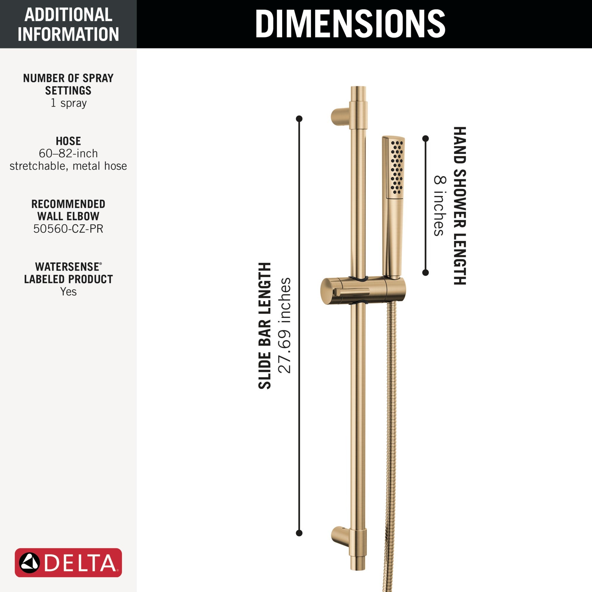 Delta Universal Showering Components Premium Single-Setting Slide Bar Hand Shower