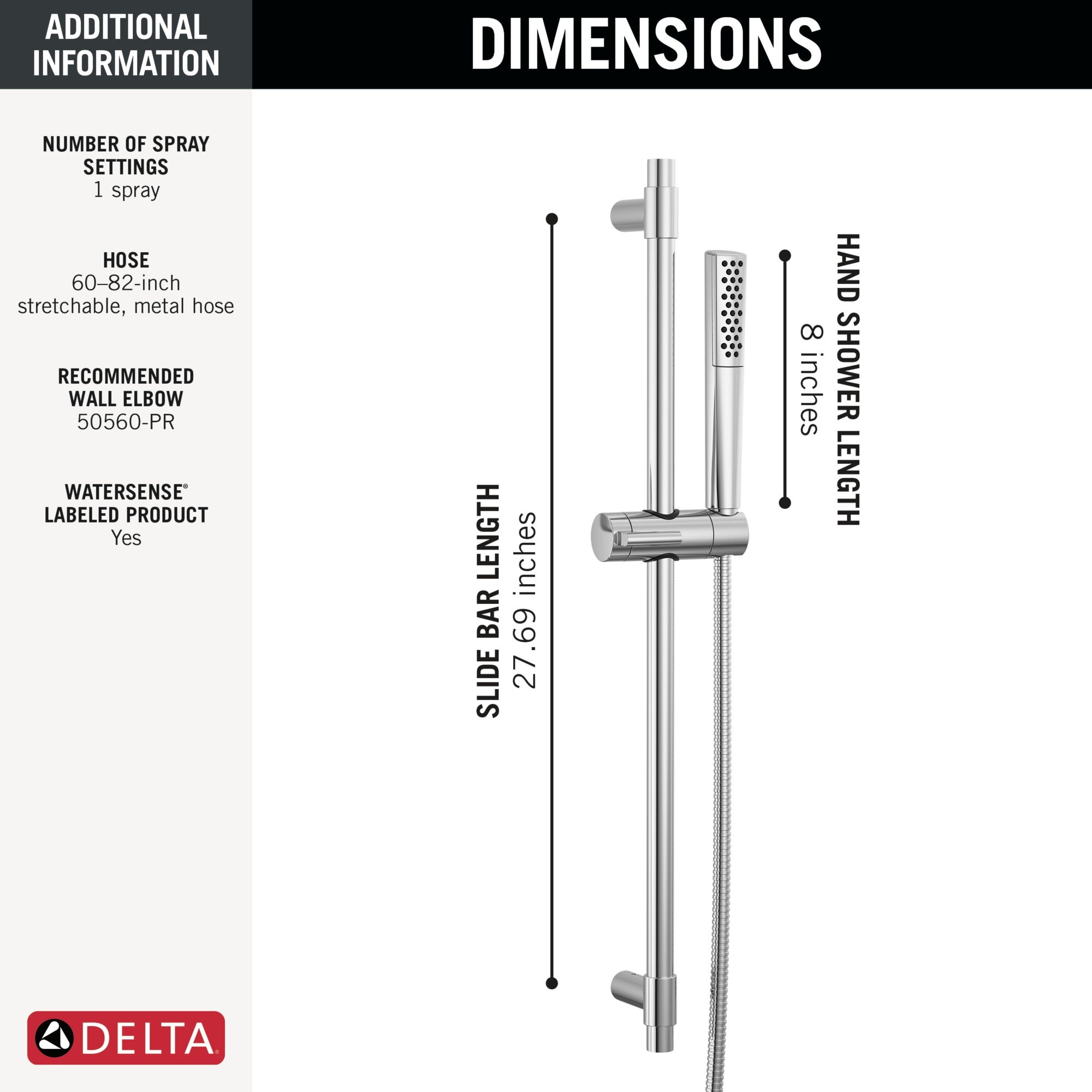 Delta Universal Showering Components Premium Single-Setting Slide Bar Hand Shower