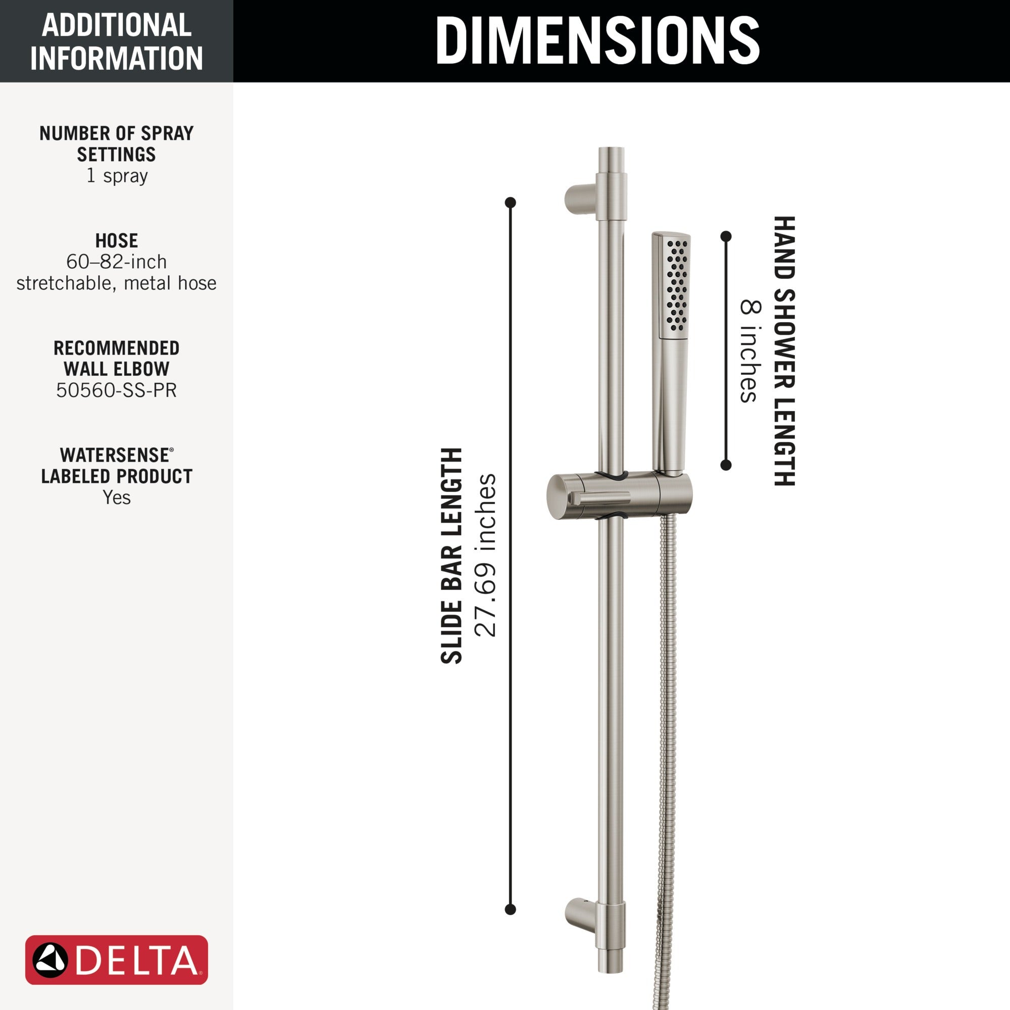 Delta Universal Showering Components Premium Single-Setting Slide Bar Hand Shower
