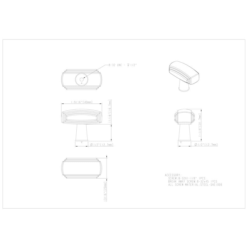 Hardware Resources 1-9/16" Overall Length Satin Nickel Rectangle Delgado Cabinet Knob