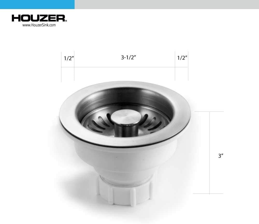 Houzer 3-1/2" Stainless Steel Pop-Up Basket Strainer with EZ Grip