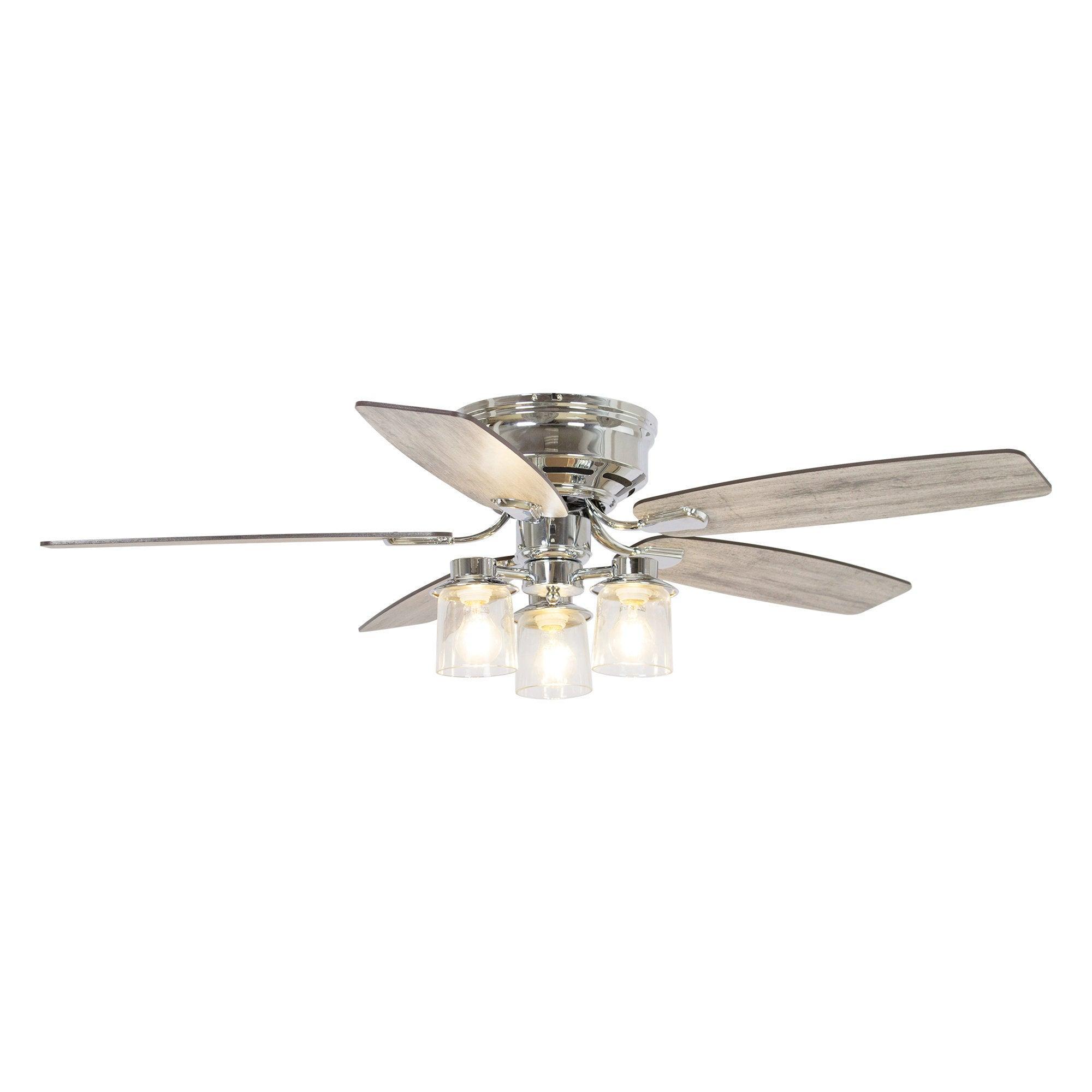 52" Bangatore Traditional Chrome Flush Mount Reversible Ceiling Fan with Lighting and Remote Control
