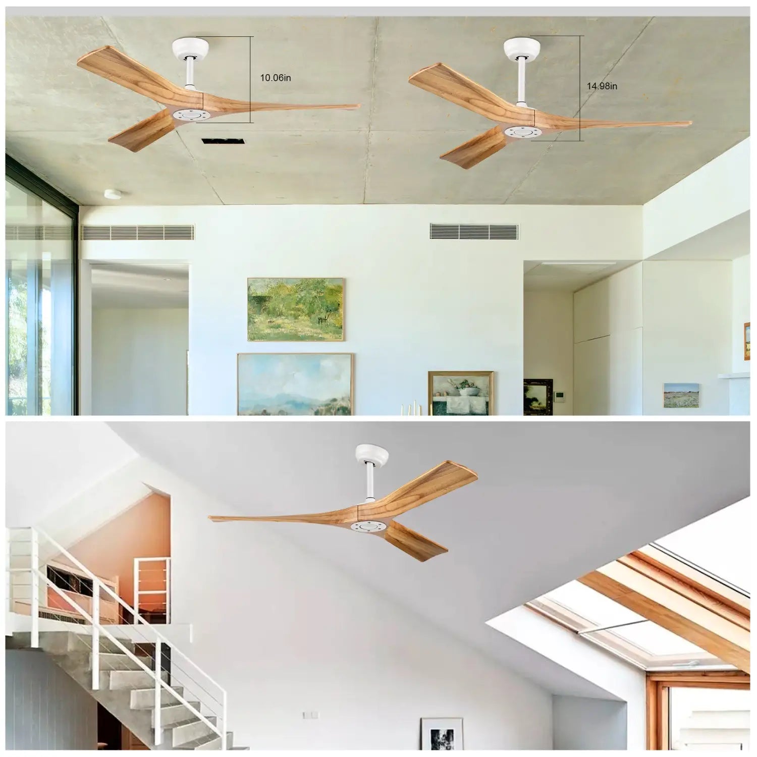 52” Ceiling Fan with Remote, Reversible DC Motor, 3 Wood Blades