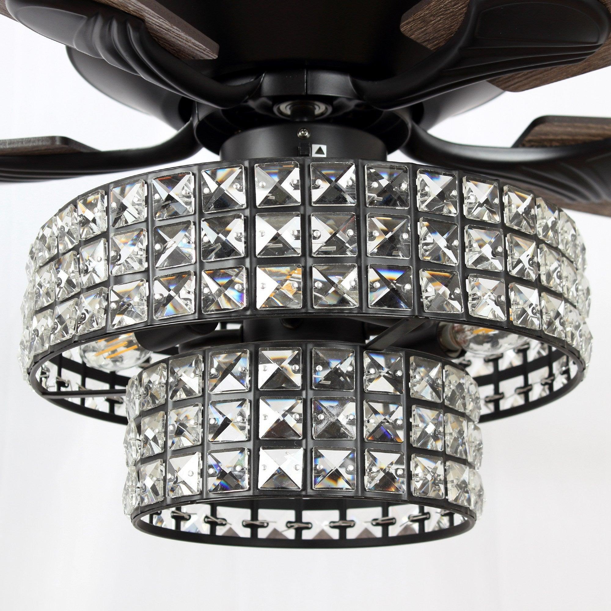 52" Nowthen Modern Crystal Chandelier Ceiling Fan With Led Light And Remote Control 5 Blades Chrome