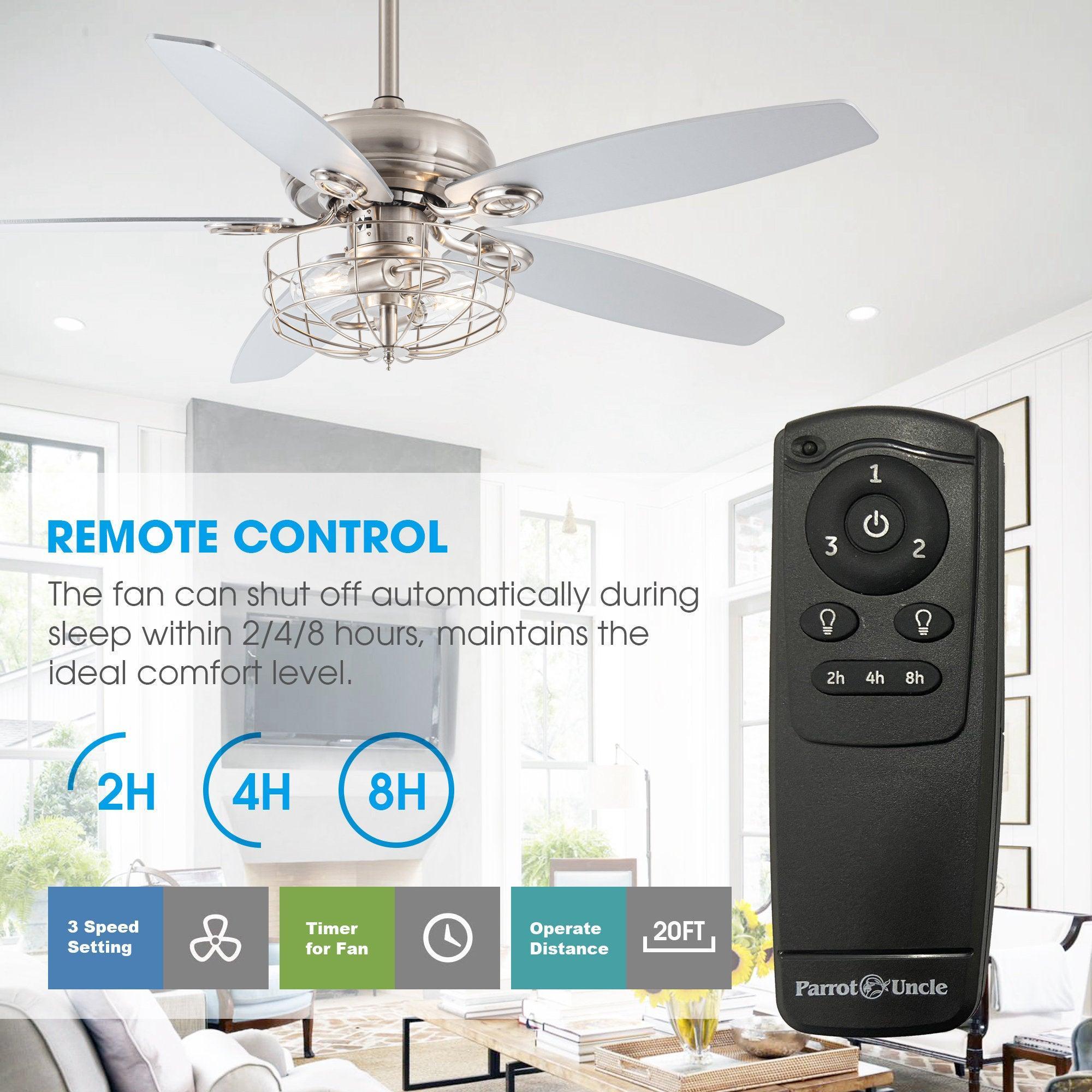 52" Kyla Industrial Caged Ceiling Fan With Light Remote Control Satin Nickel