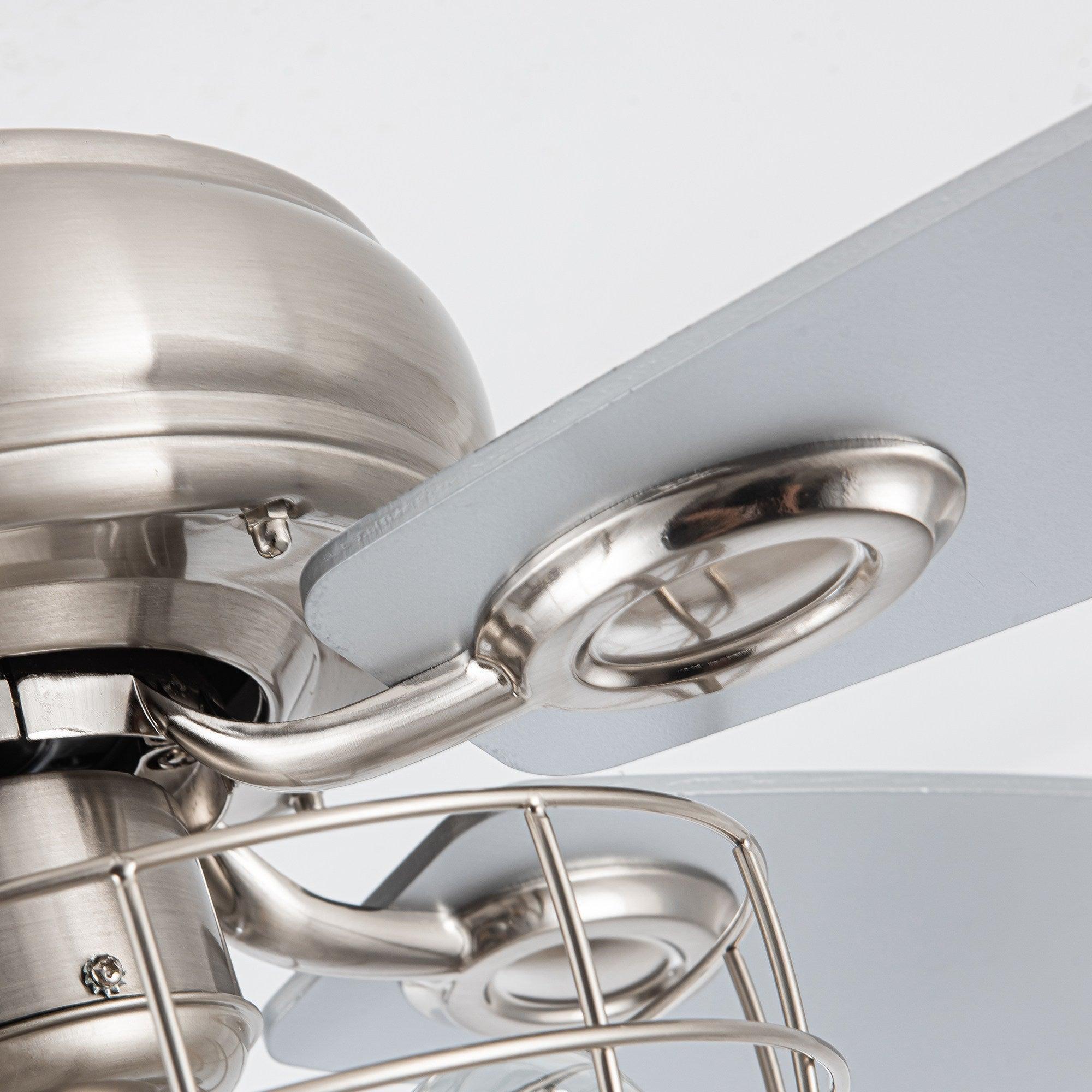 52" Kyla Industrial Caged Ceiling Fan With Light Remote Control Satin Nickel
