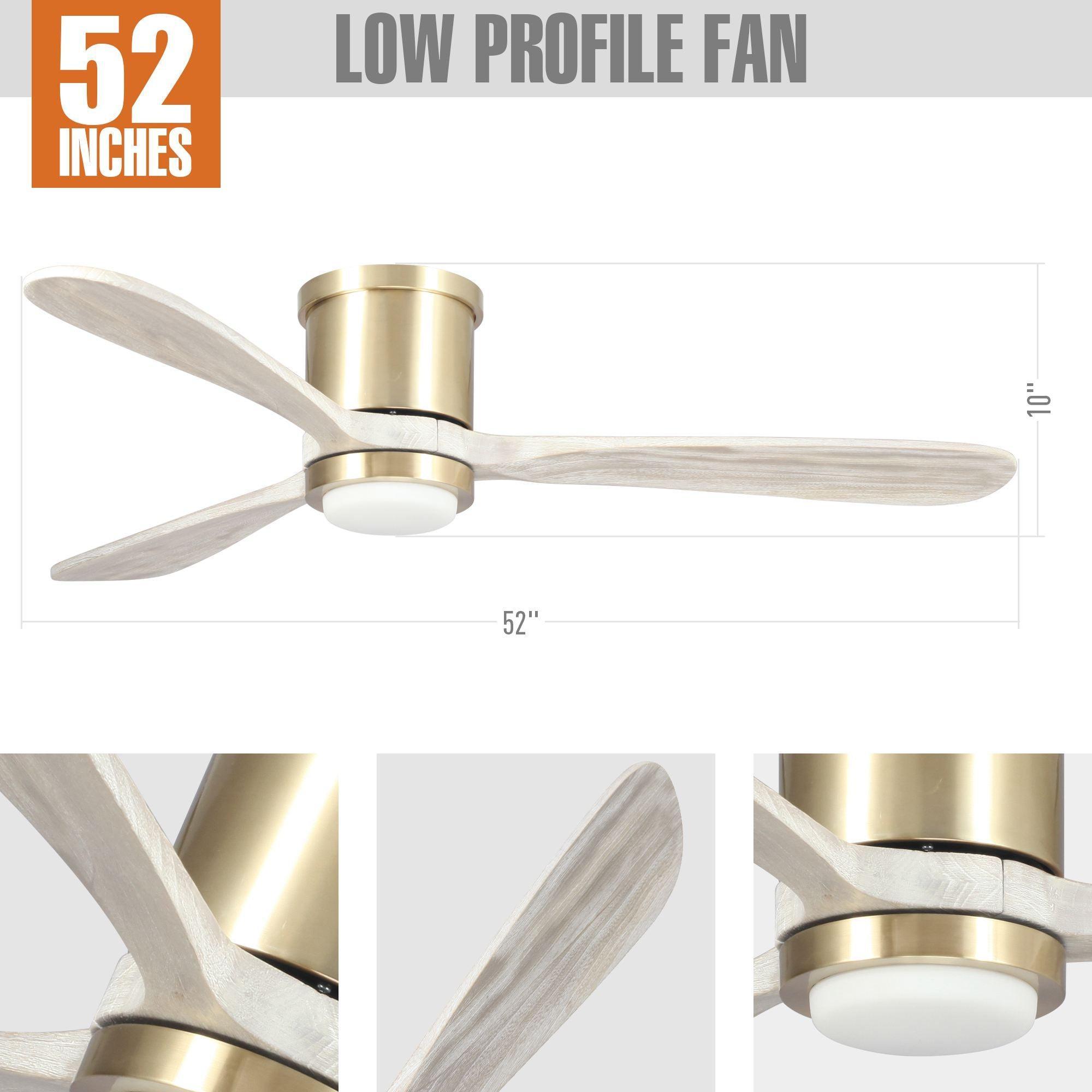 52" Mayna Led Indoor Copper Flush Mounted Ceiling Fan With Light And Remote Control