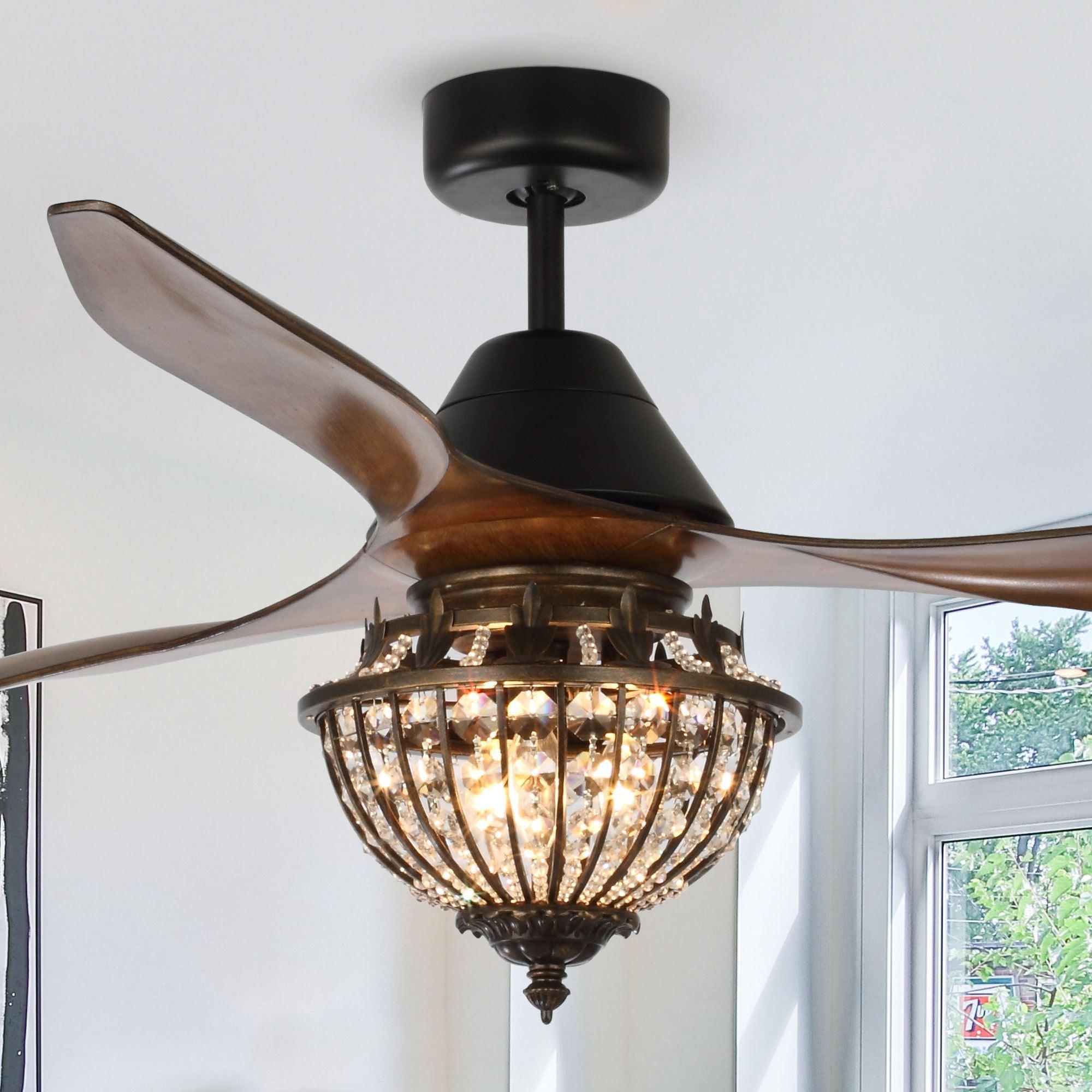 52" Vicky Indoor 3-Blade Rustic Crystal Ceiling Fan With Remote And Light Kit Included