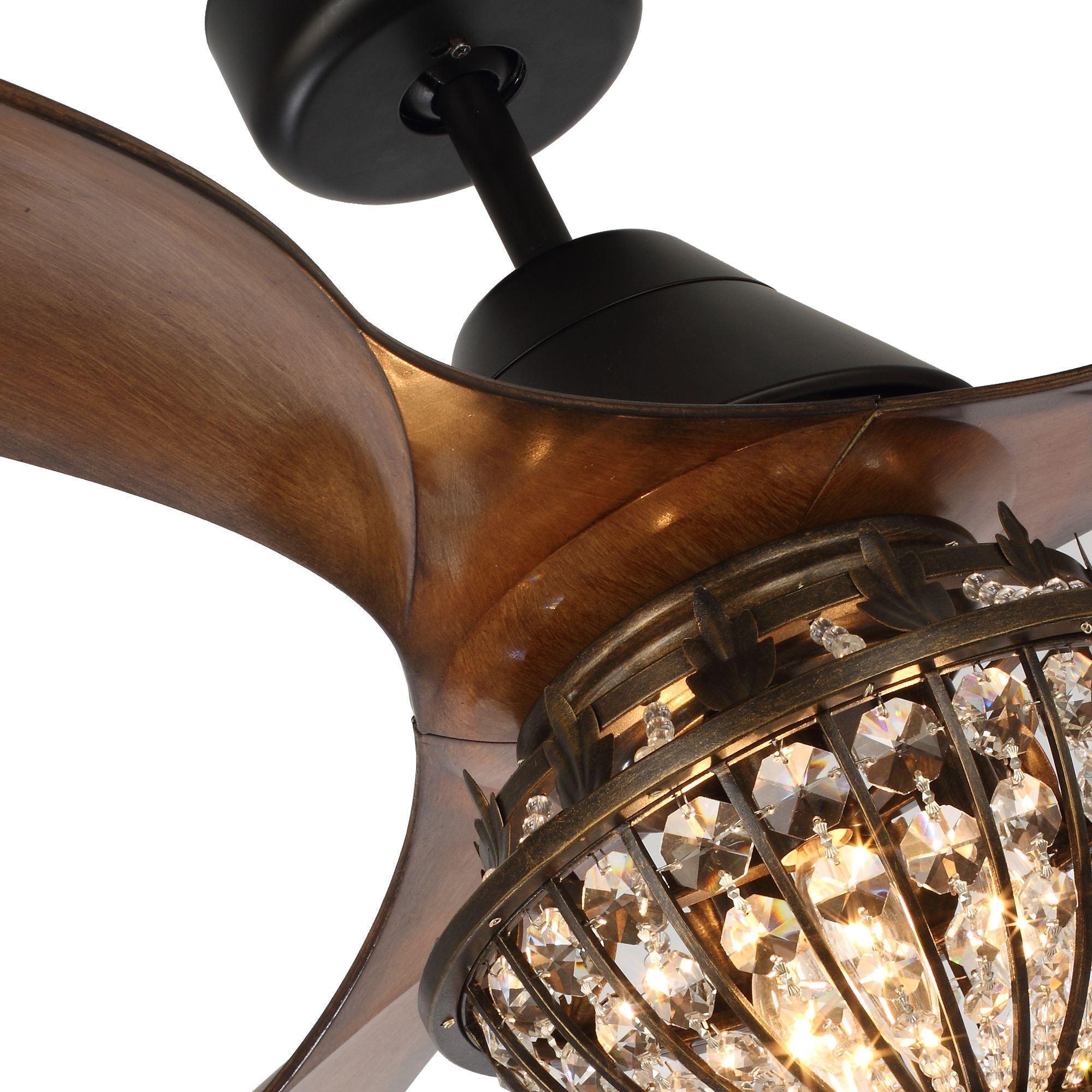 52" Vicky Indoor 3-Blade Rustic Crystal Ceiling Fan With Remote And Light Kit Included