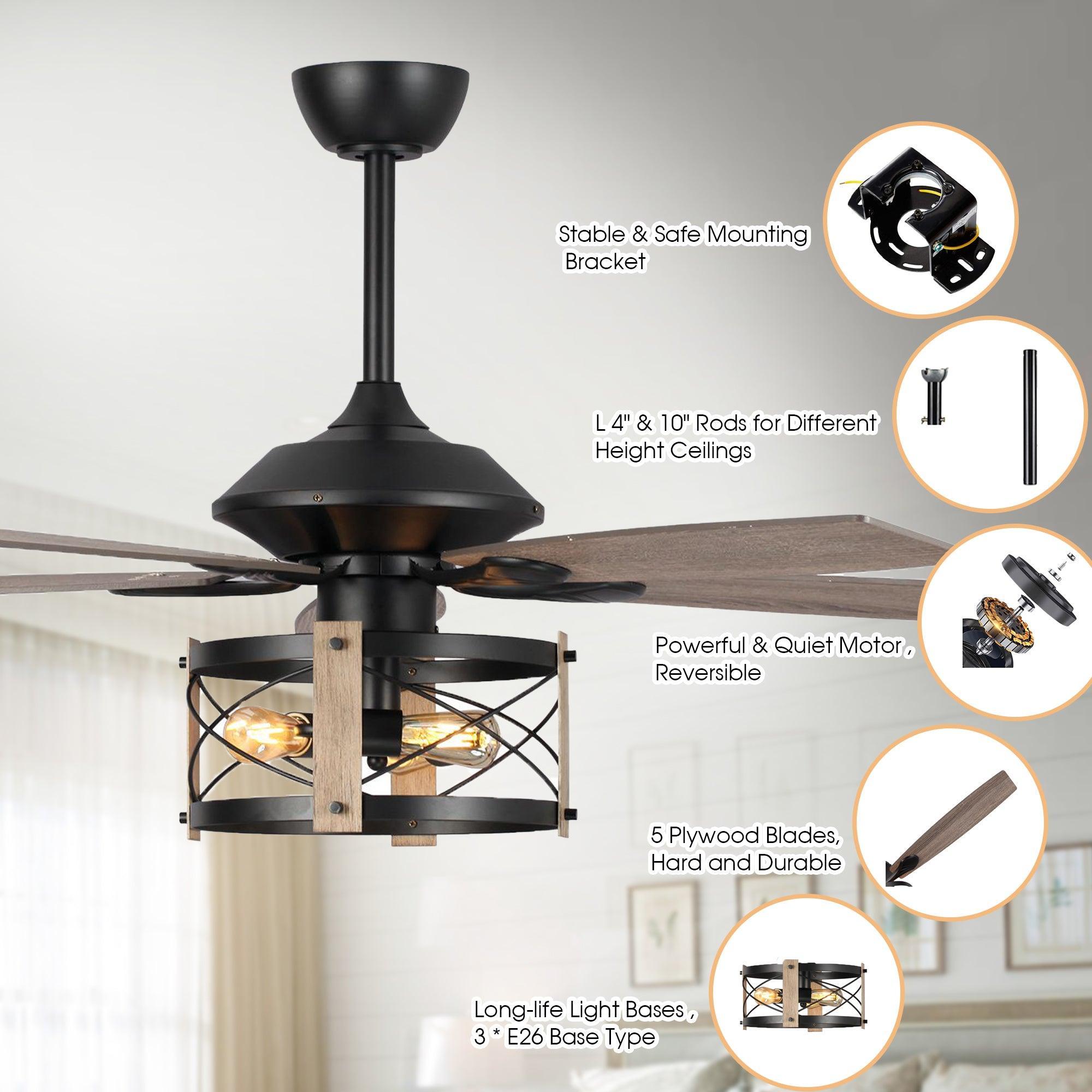 52" Wisner Industrial Downrod Mount Reversible Ceiling Fan with Lighting and Remote Control